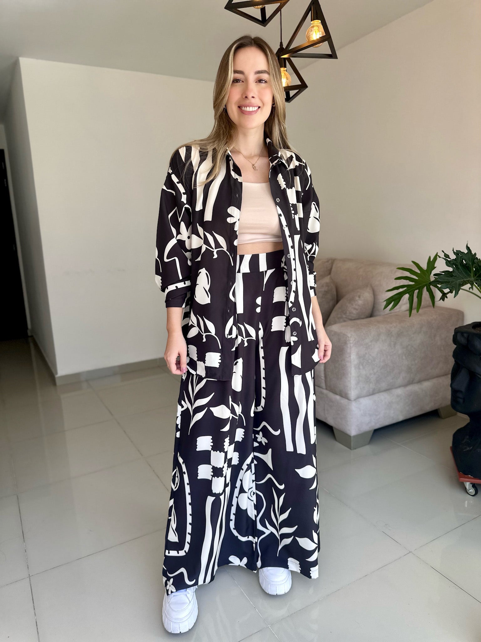 SET HAWAI PRINT NEGRO FLORES