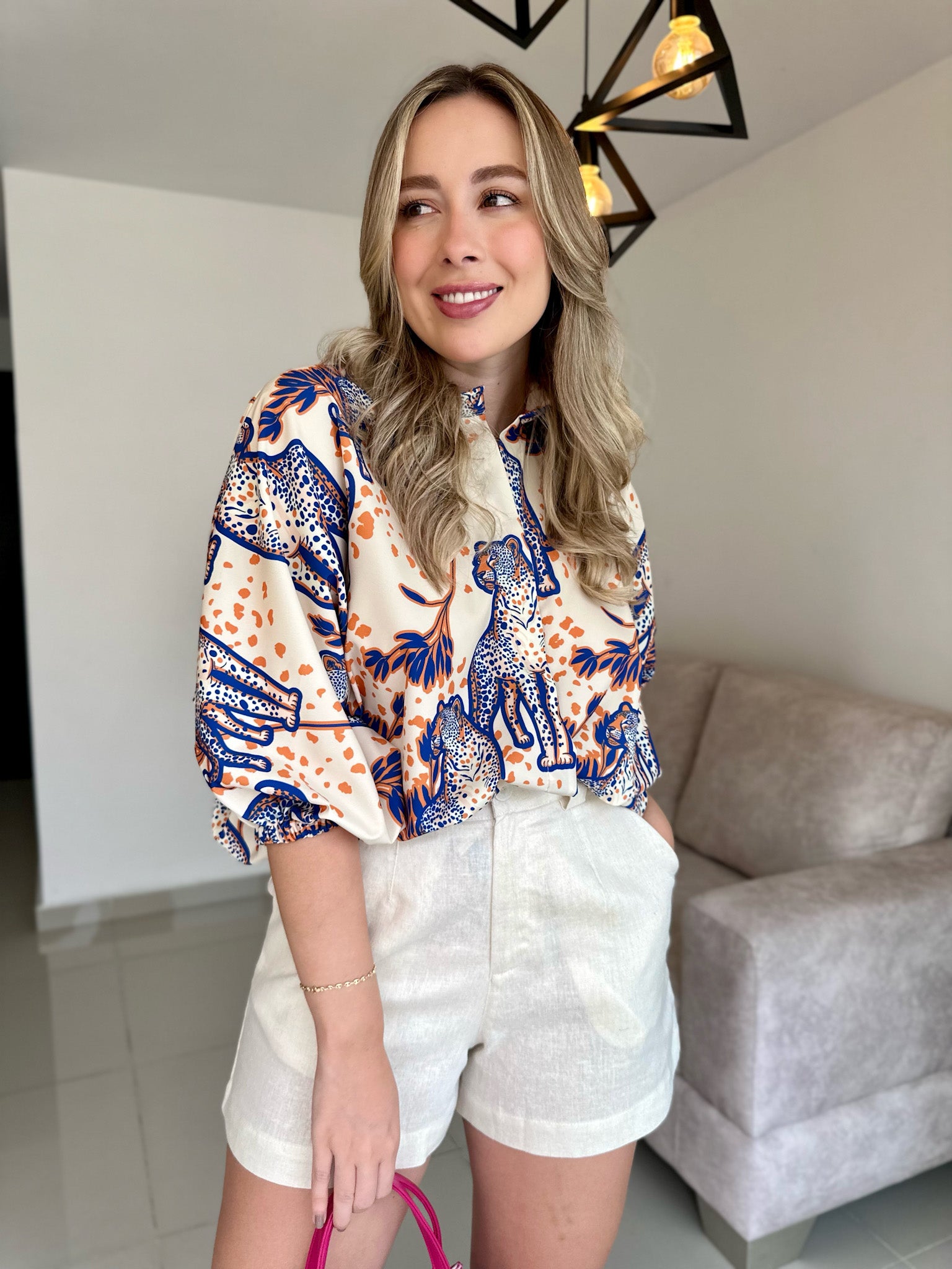 BLUSA GEORGINA PRINT LEO BEIGE