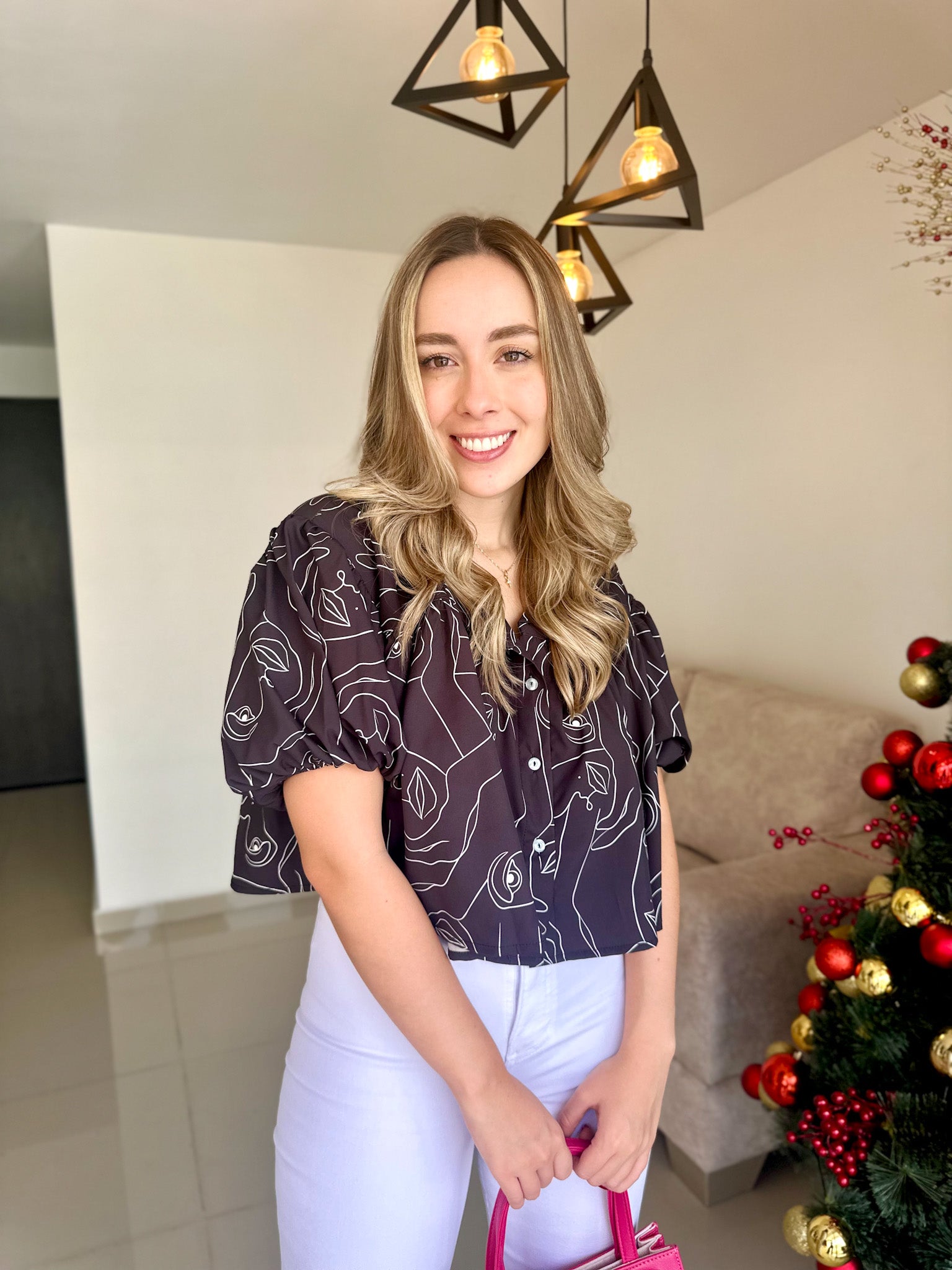 BLUSA MARIE PRINT CARAS NEGRA