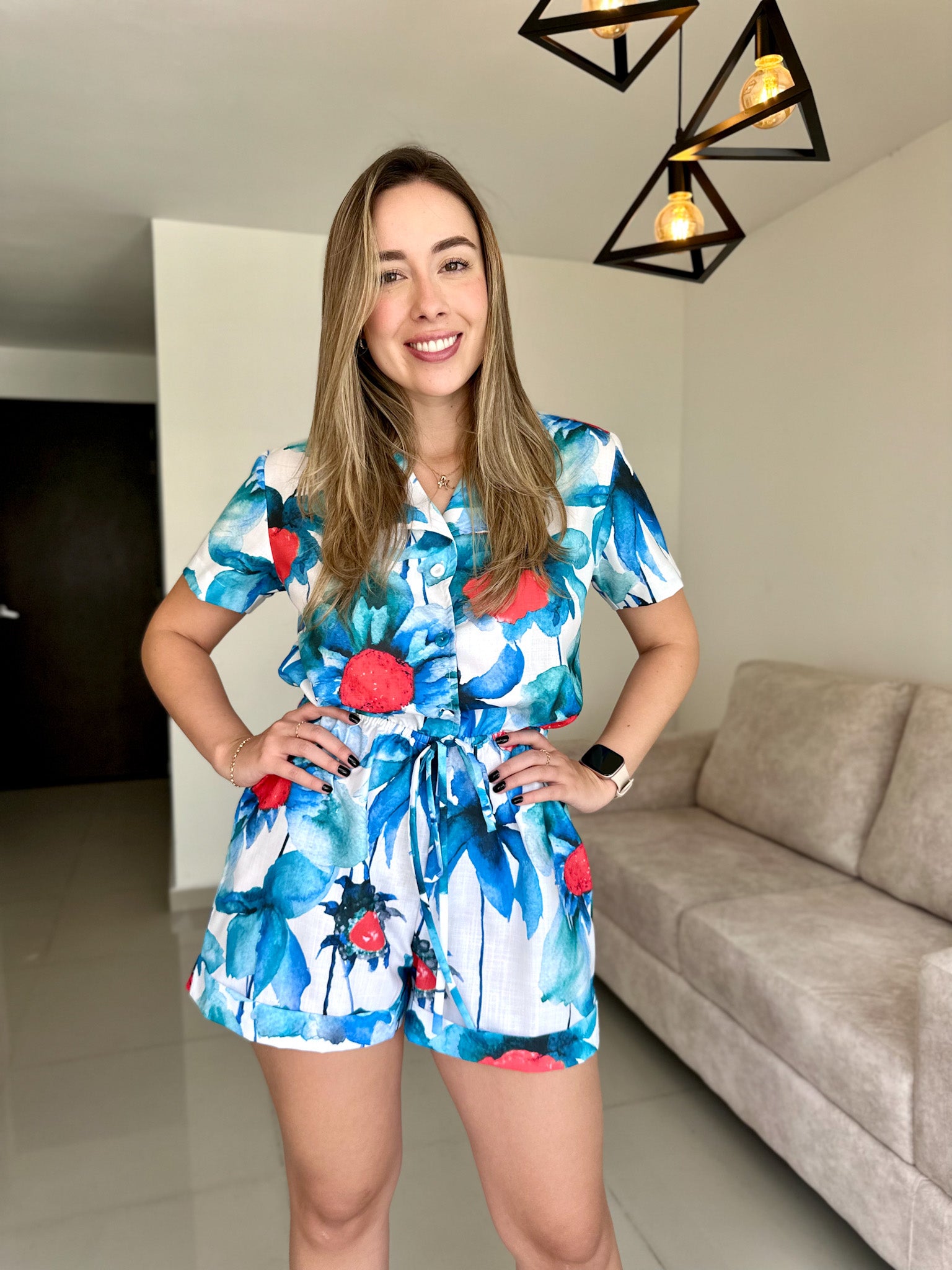 ENTERIZO FLORENCIA PRINT FLOR AZUL-ROJO