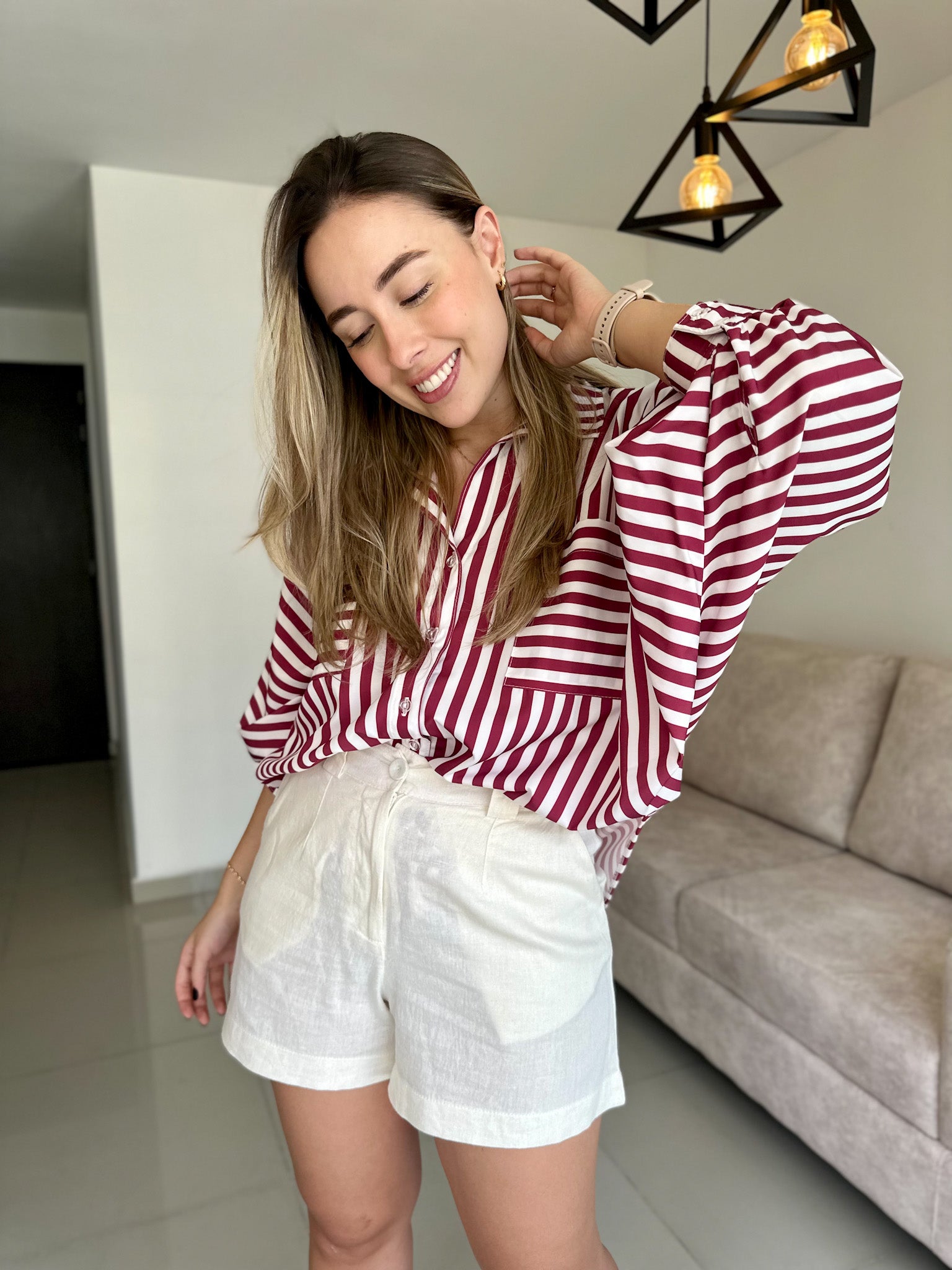 BLUSA BALI PRINT RAYAS VINO TINTO