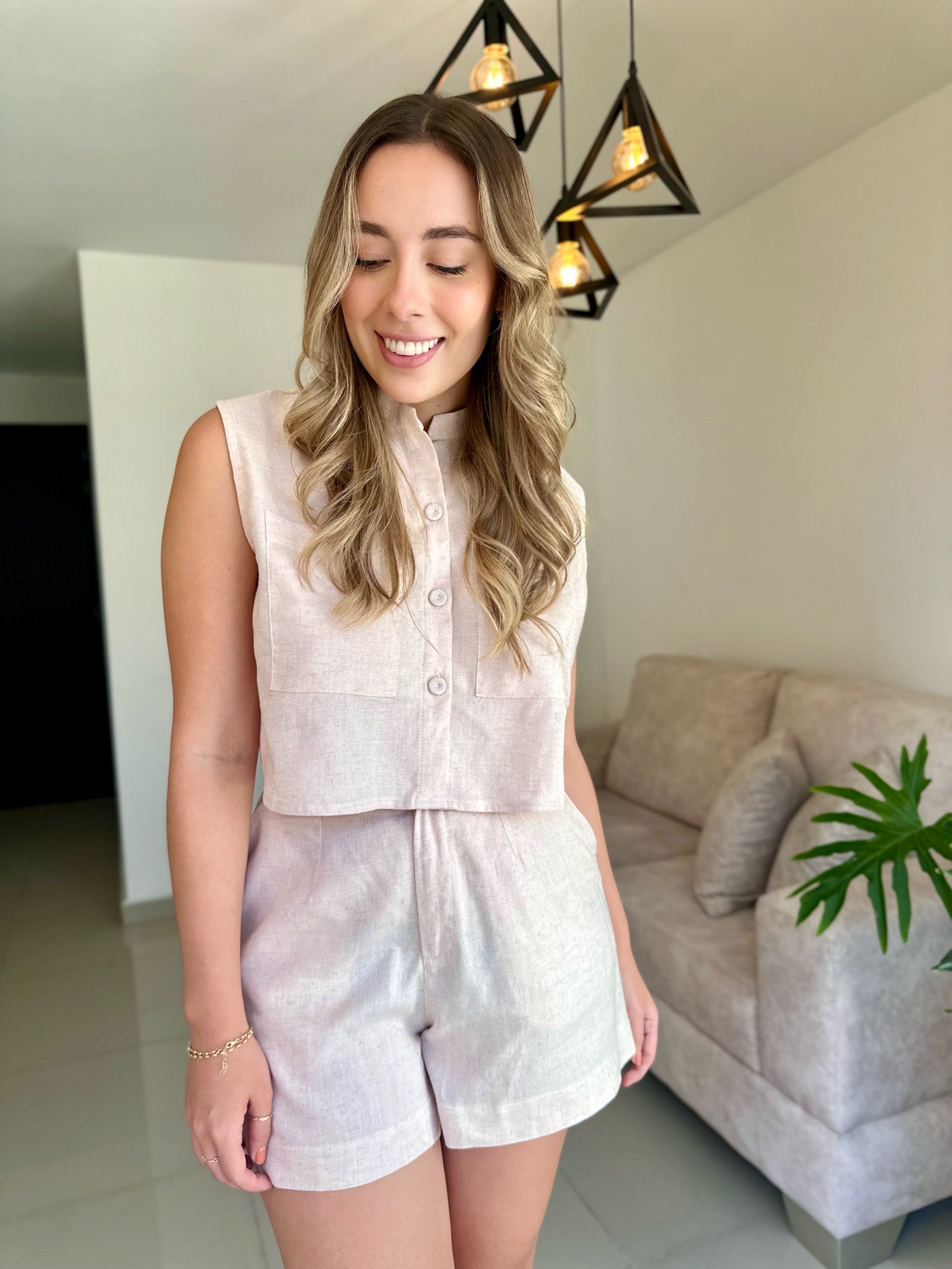 CHALECO ROMA LINO BEIGE