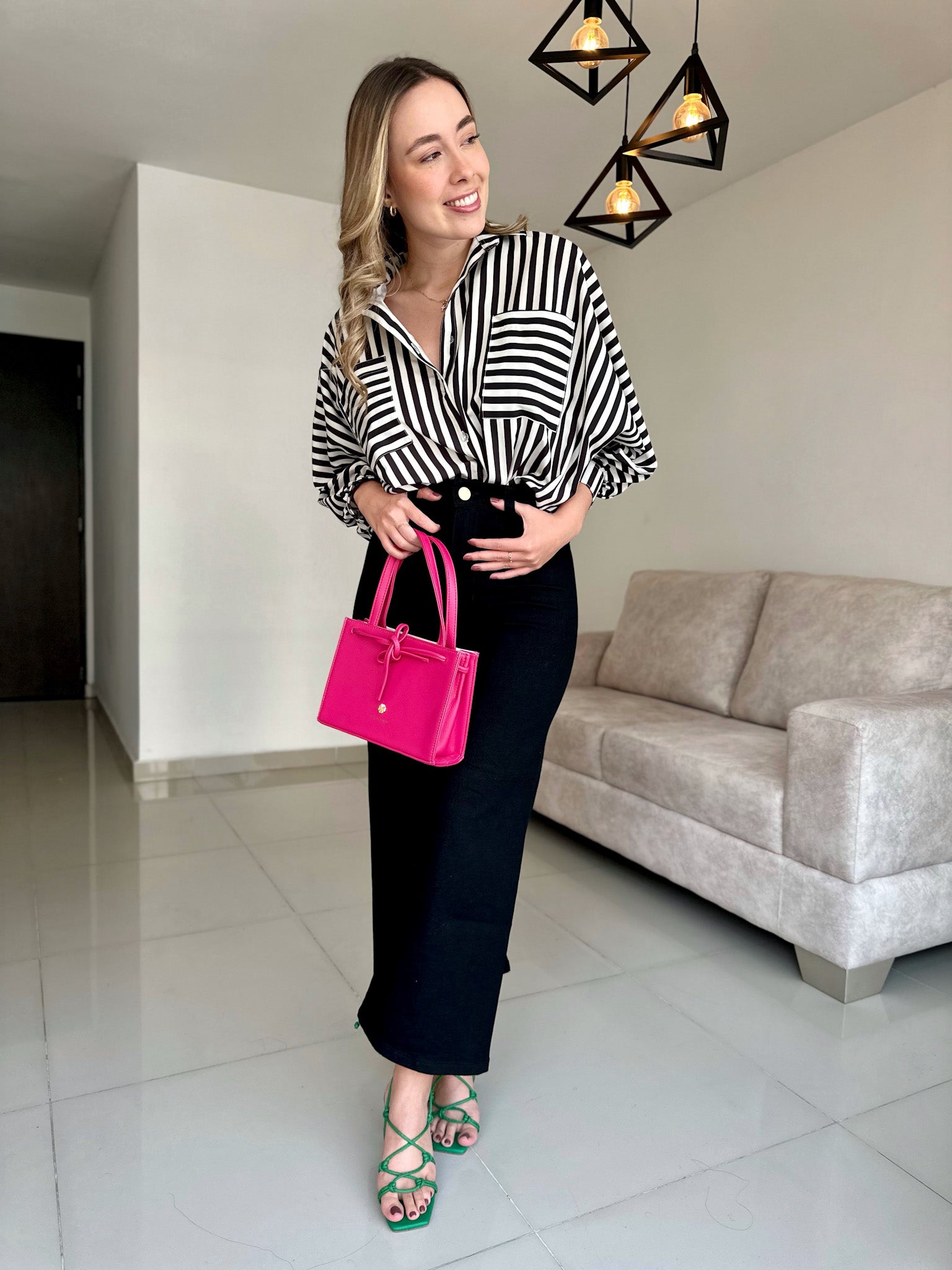 BLUSA BALI PRINT RAYAS BLANCO-NEGRO