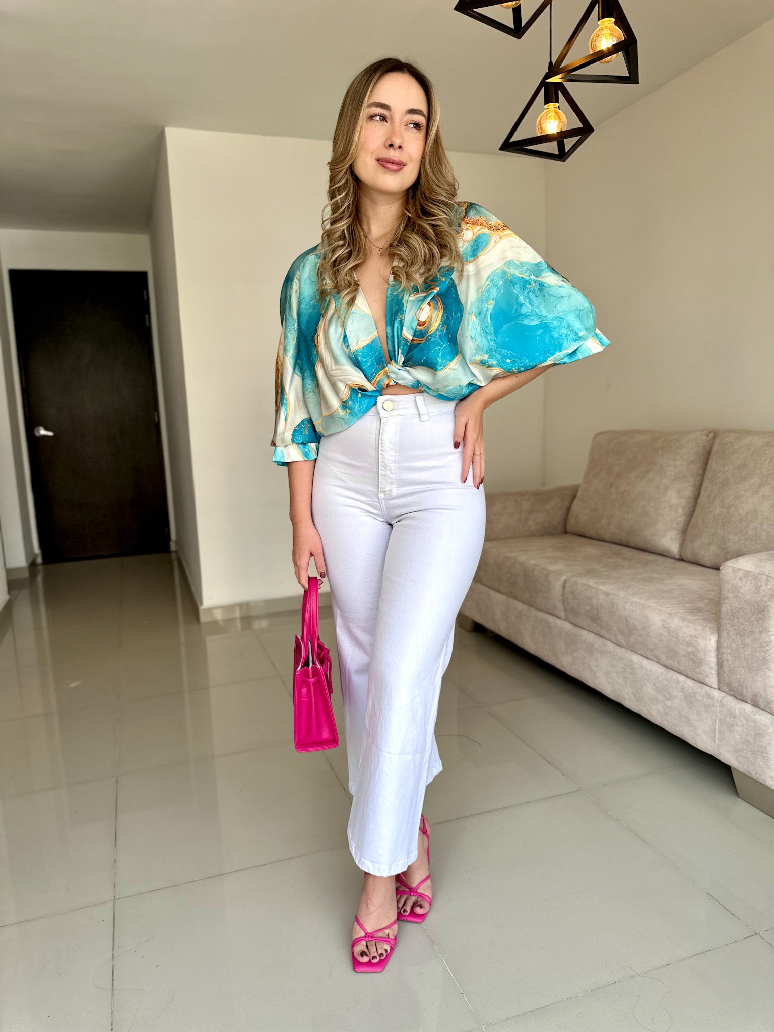 TOP EVA PRINT MÁRMOL CELESTE