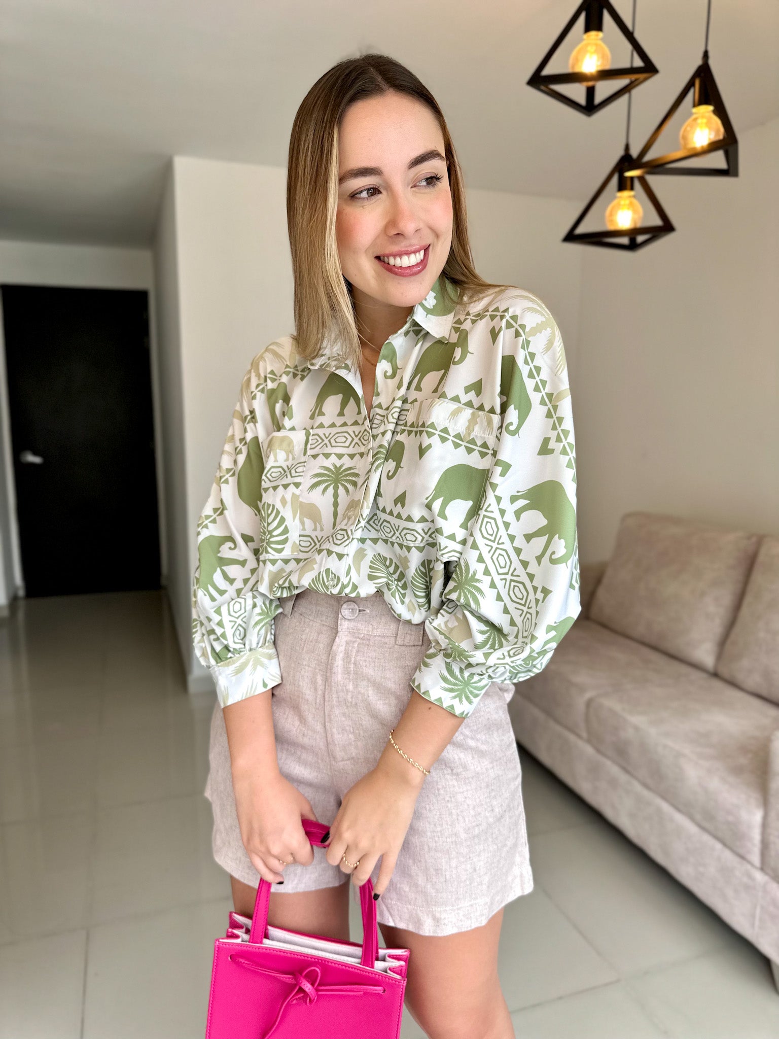 BLUSA BALI PRINT ELEFANTES VERDE