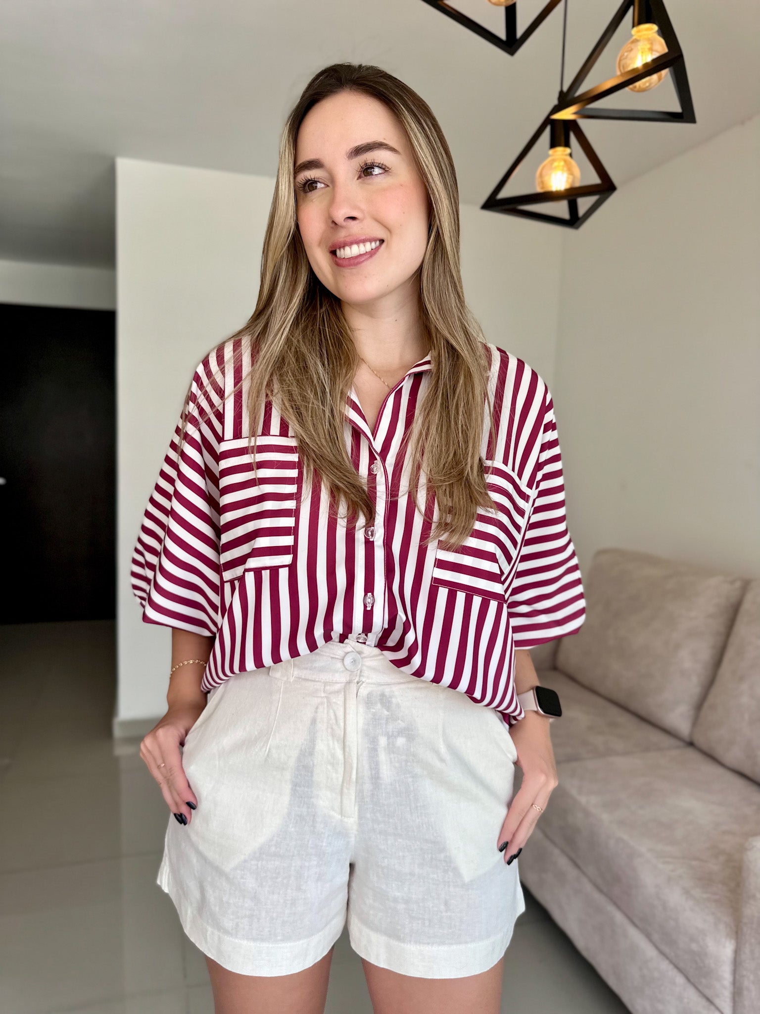 BLUSA BALI PRINT RAYAS VINO TINTO