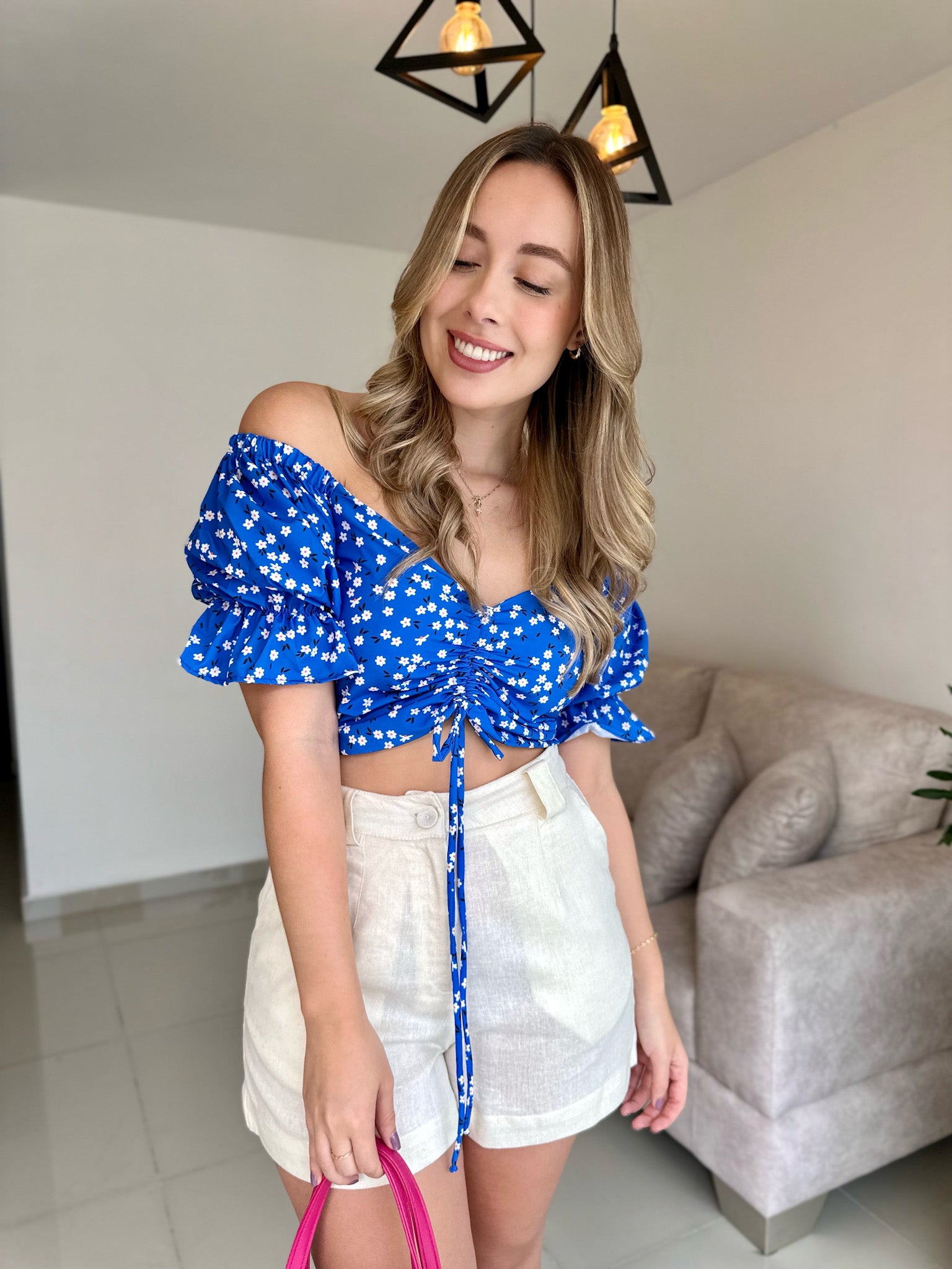 TOP CELES PRINT FLORES AZUL REY