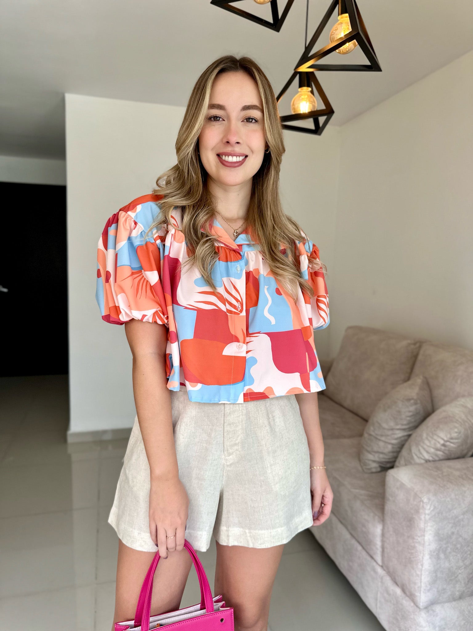 BLUSA MARIE PRINT CELESTE-TERRACOTA