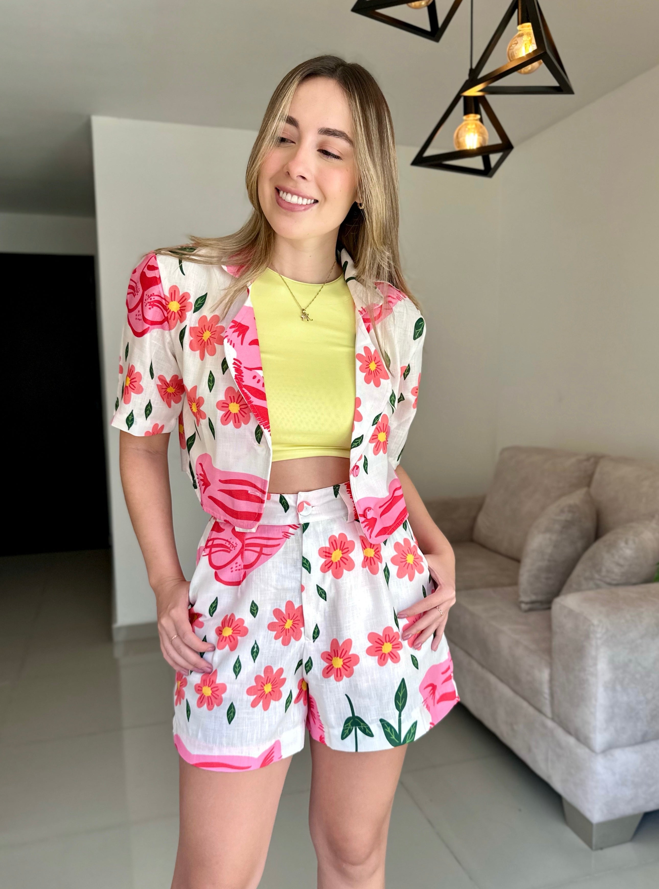 SET SANTORINI TIGRES Y FLORES ROSAS