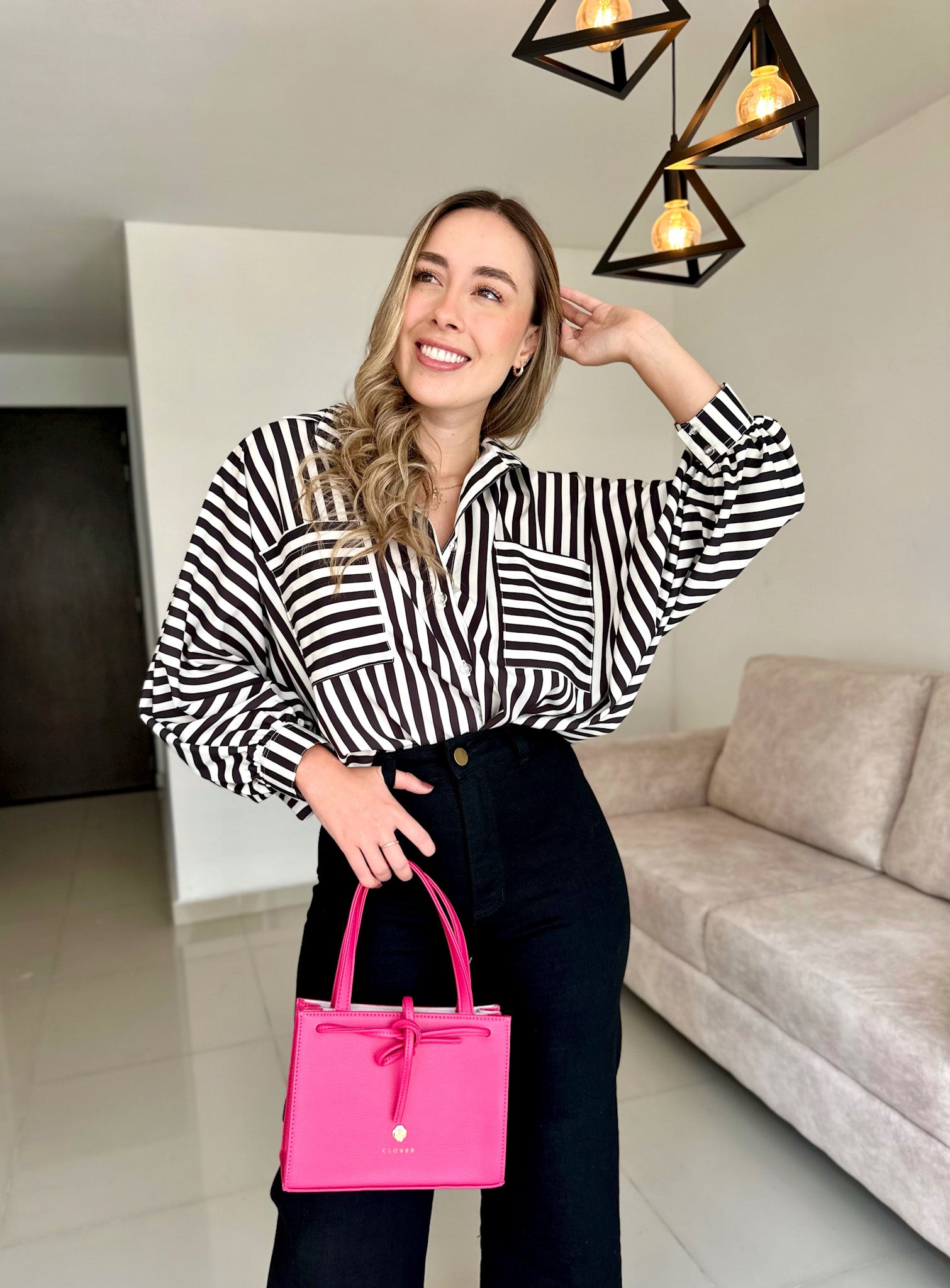 BLUSA BALI PRINT RAYAS BLANCO-NEGRO