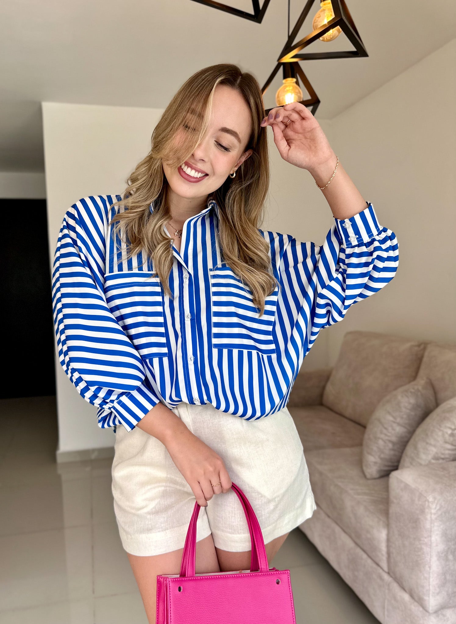 BLUSA BALI PRINT RAYAS AZUL REY