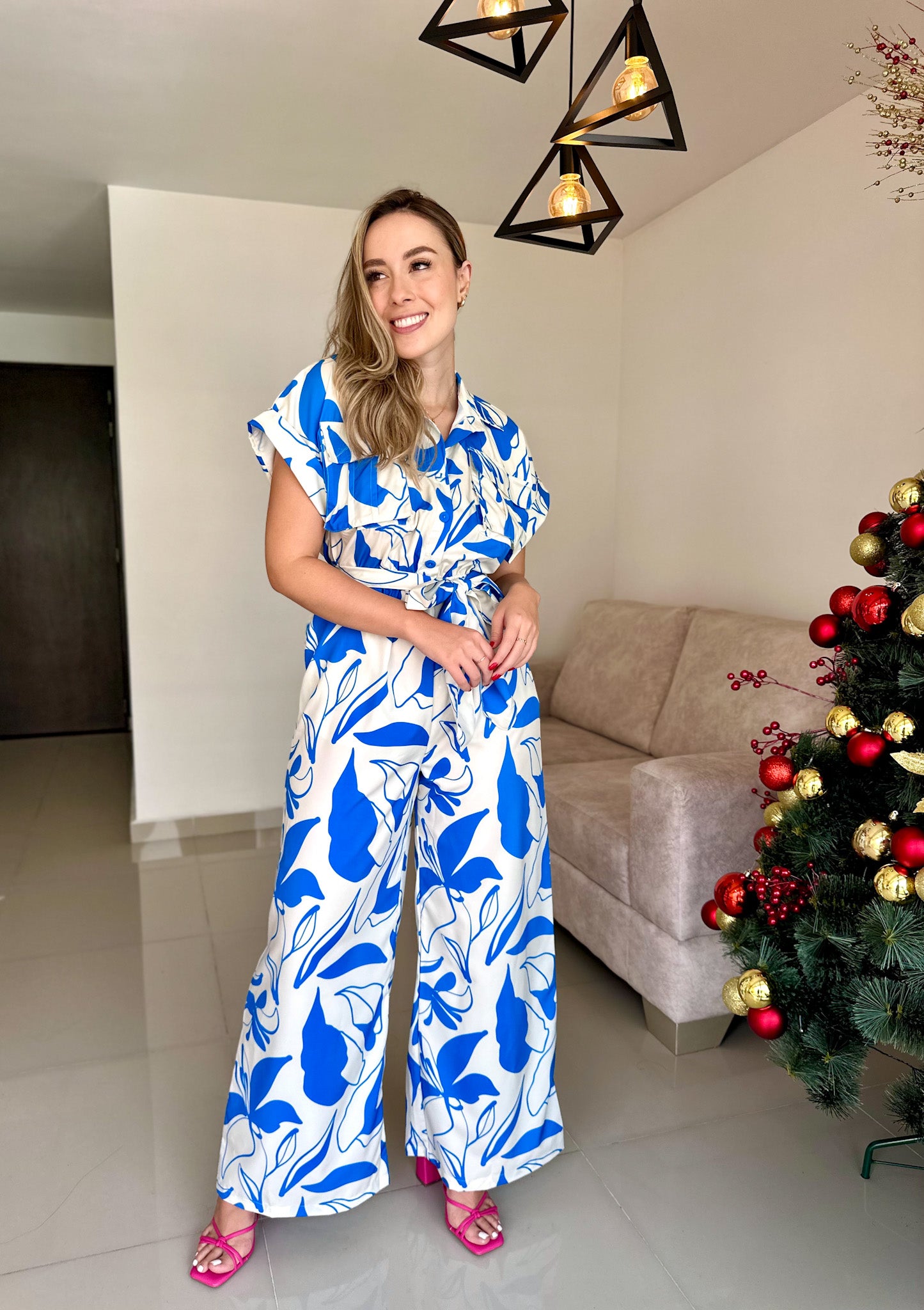 ENTERIZO PARIS PRINT AZUL-MARFIL