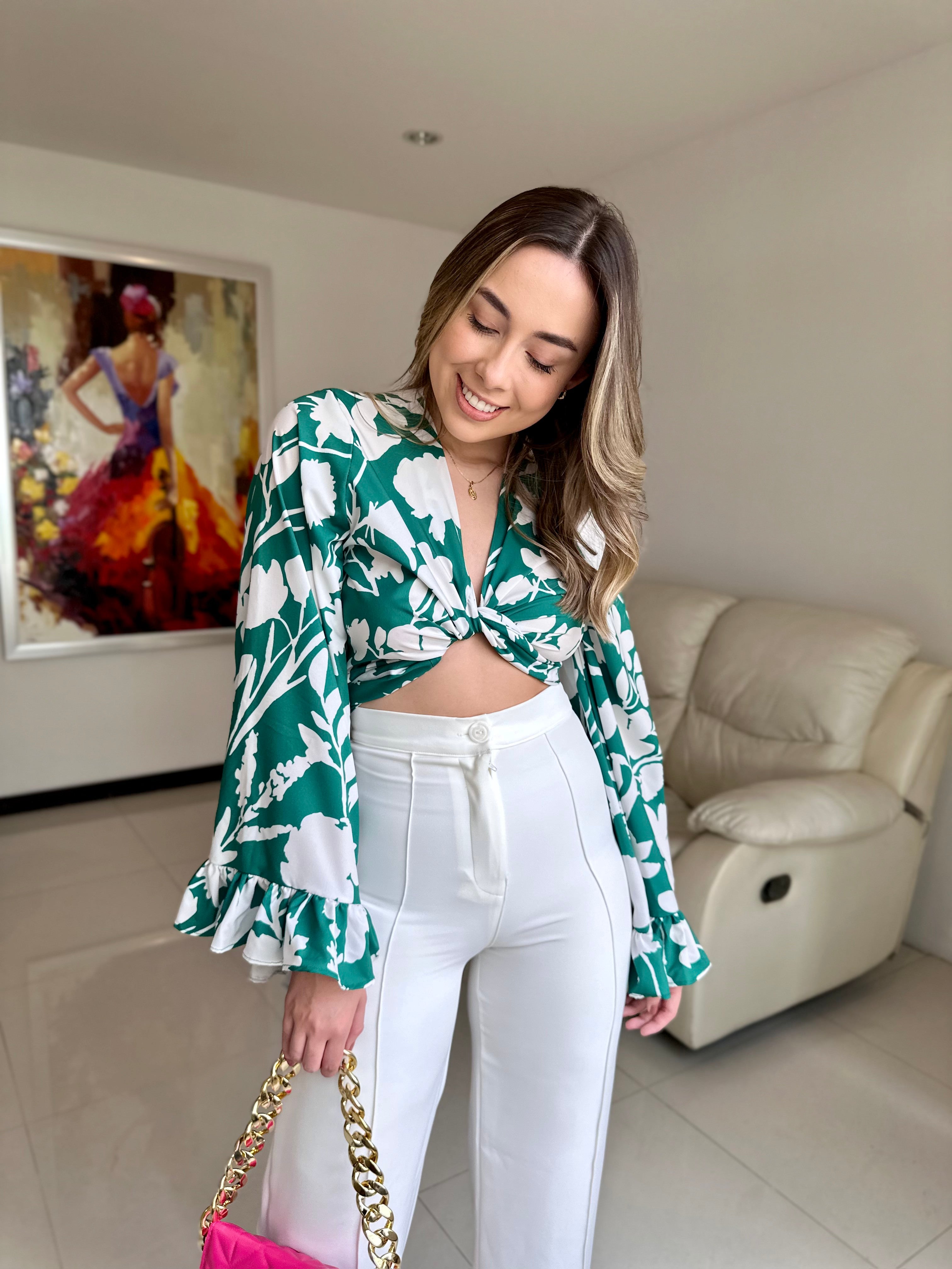 TOP SAMANTHA ESTAMPADO VERDE-BLANCO