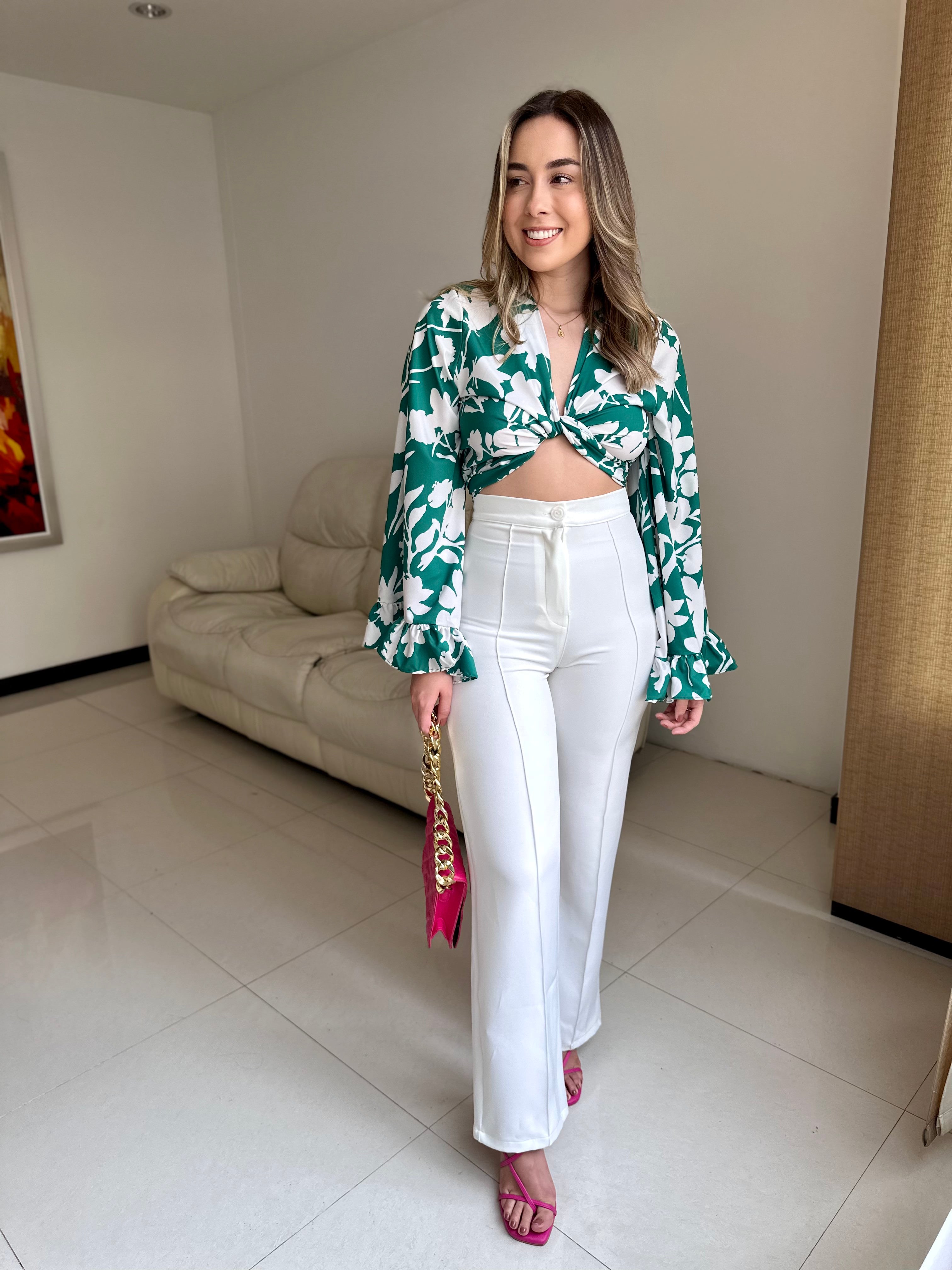 TOP SAMANTHA ESTAMPADO VERDE-BLANCO