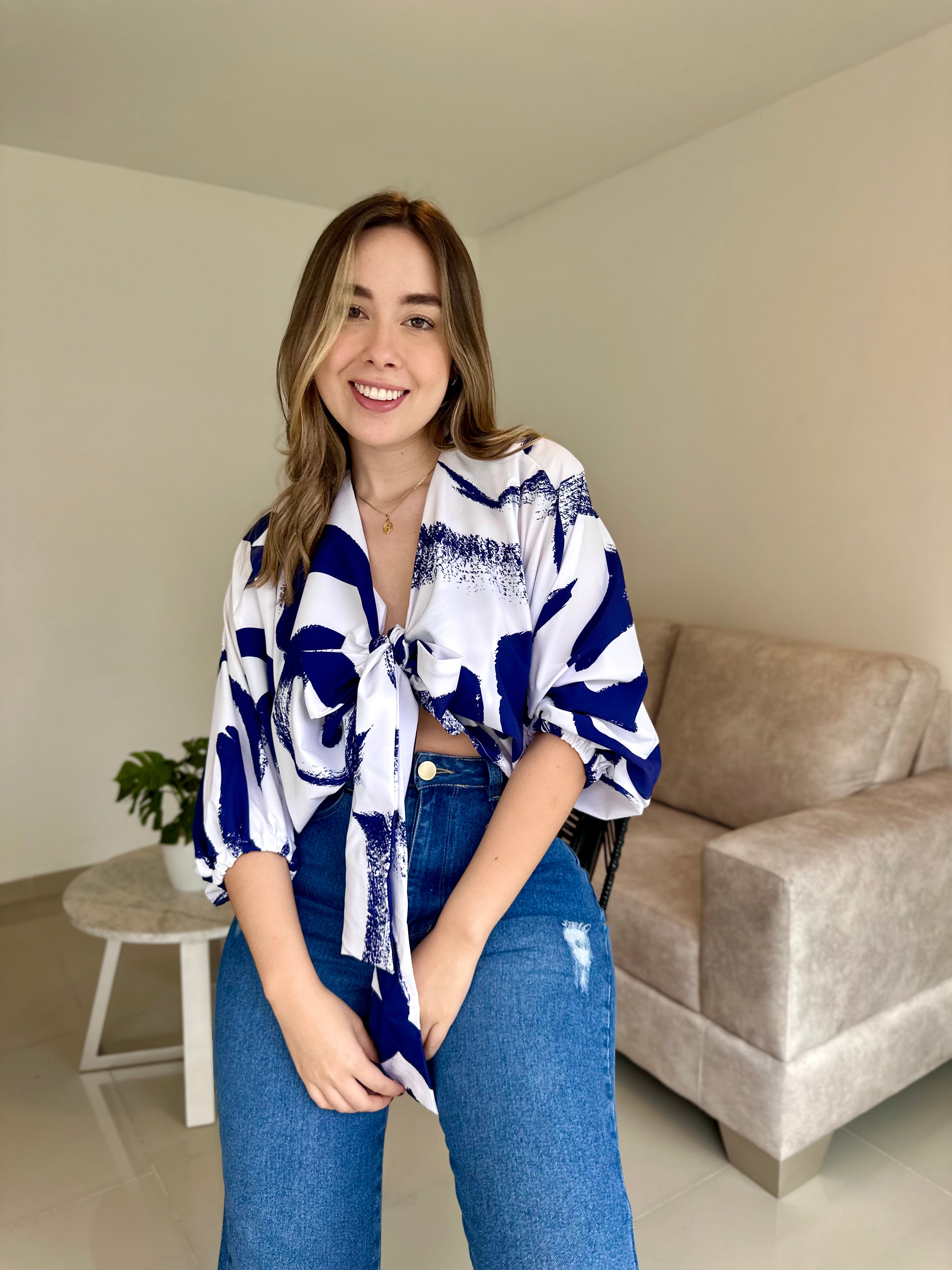 BLUSA CLOE PRINT BLANCO-AZUL