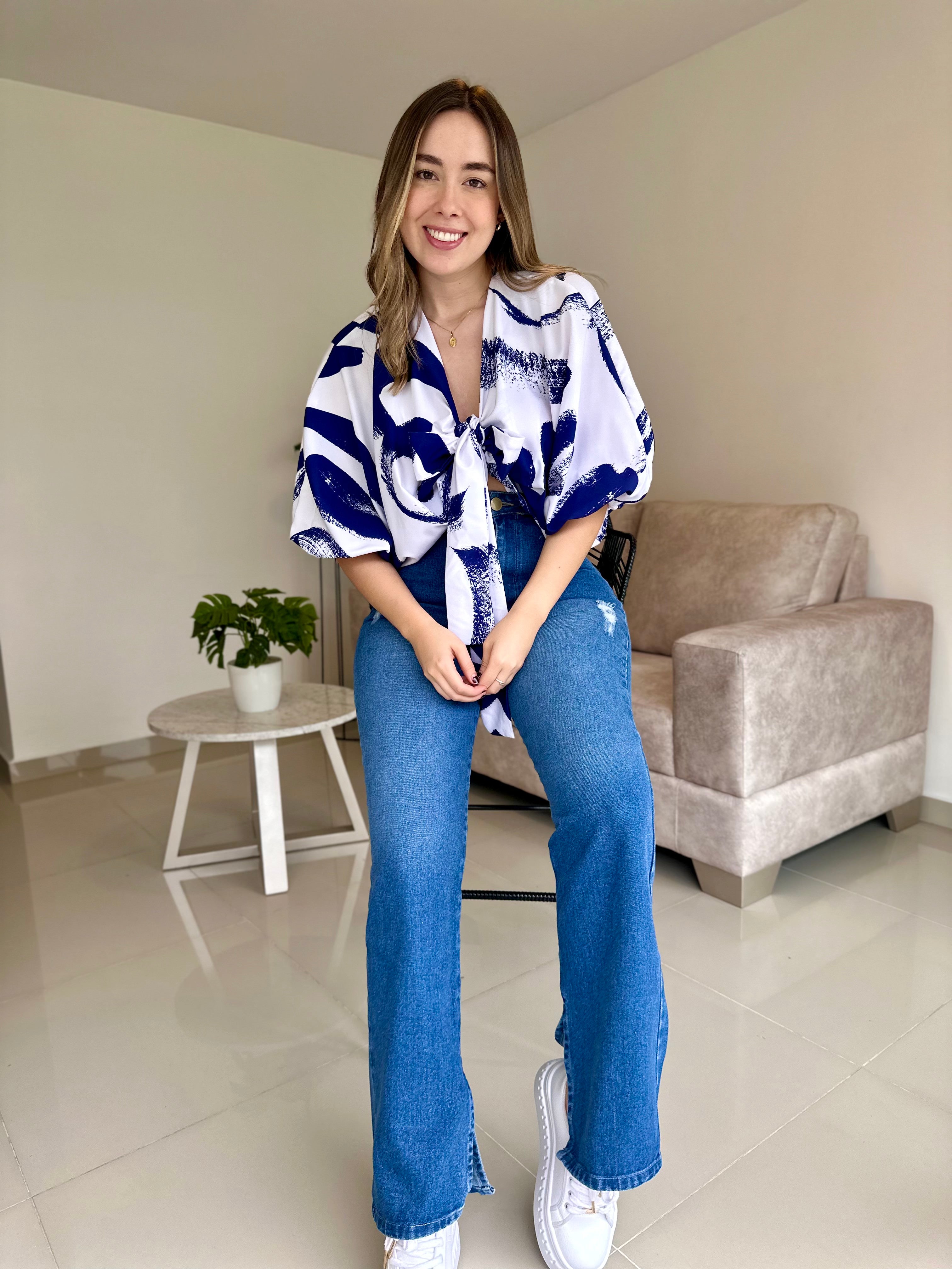 BLUSA CLOE PRINT BLANCO-AZUL