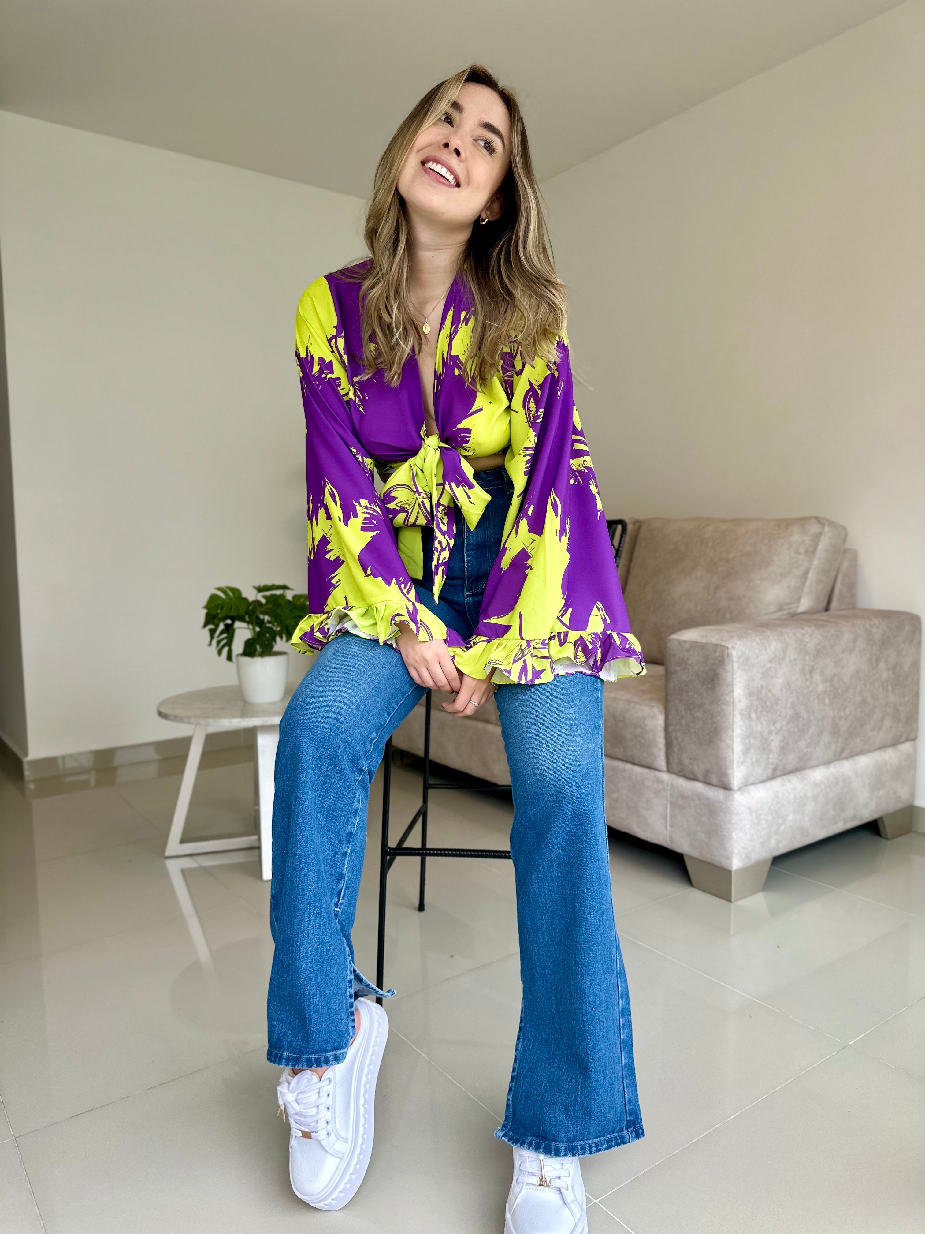 TOP SAMANTHA ESTAMPADO MORADO-VERDE LIMA