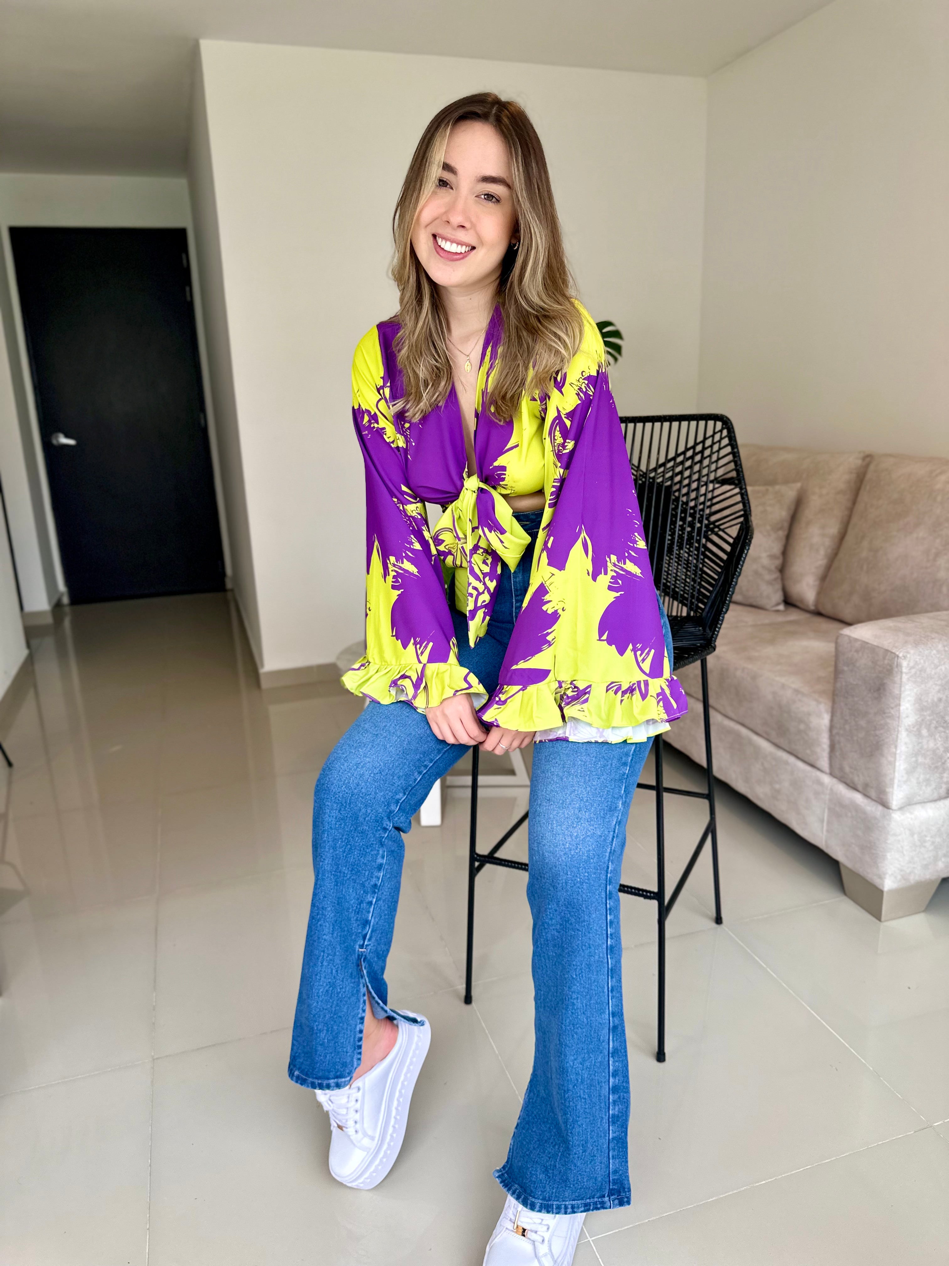 TOP SAMANTHA ESTAMPADO MORADO-VERDE LIMA