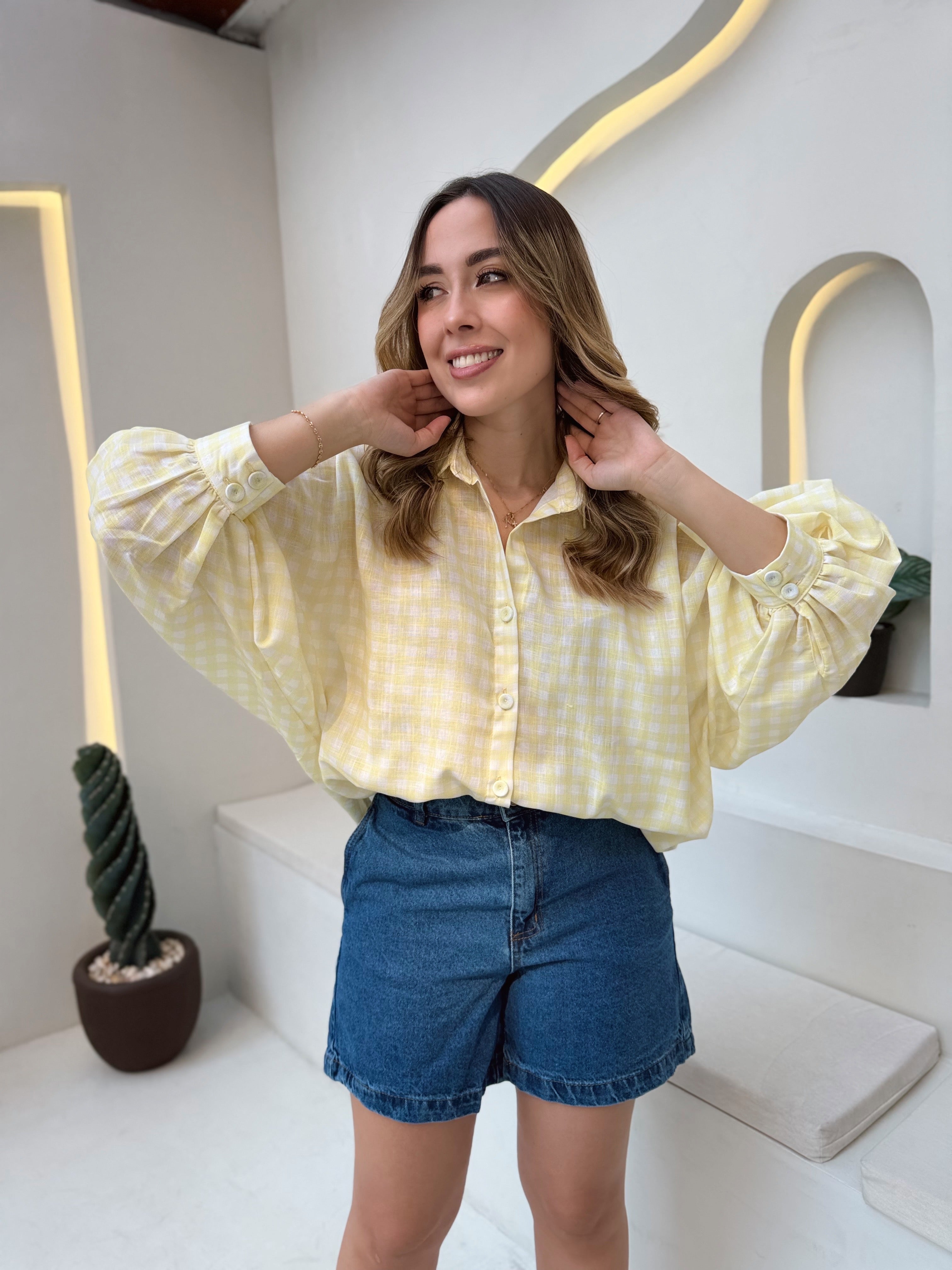 BLUSA MARTINA CUADROS AMARILLA