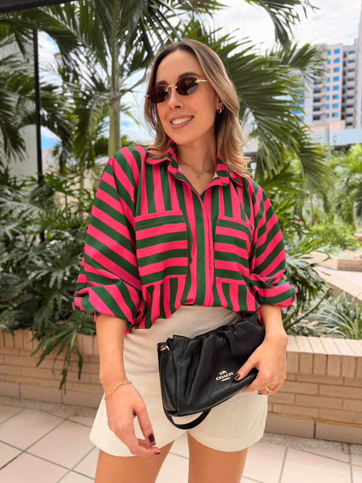 BLUSA EMMA RAYAS VERDE FUCSIA