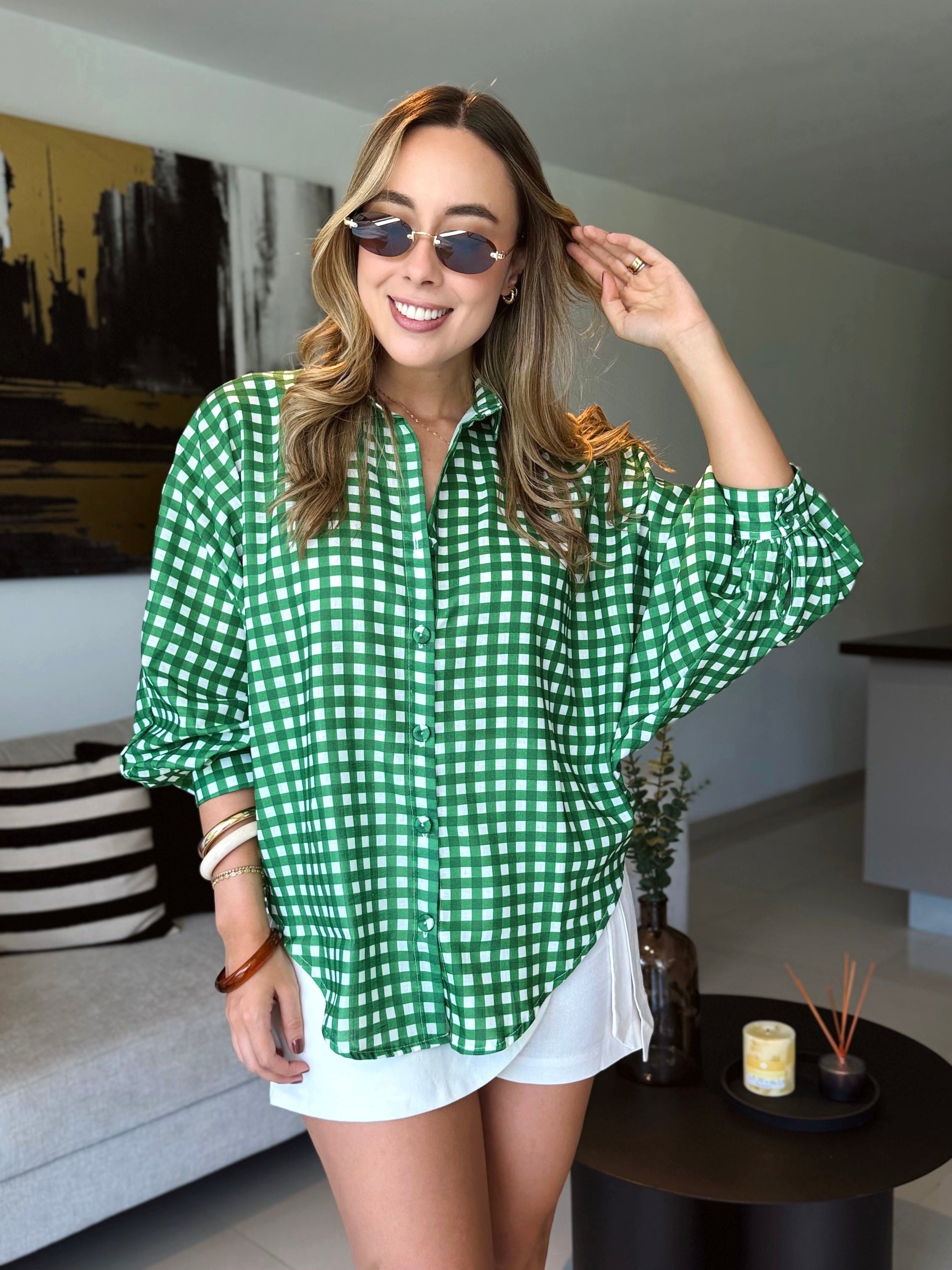 BLUSA MARTINA CUADROS VERDE OSCURO