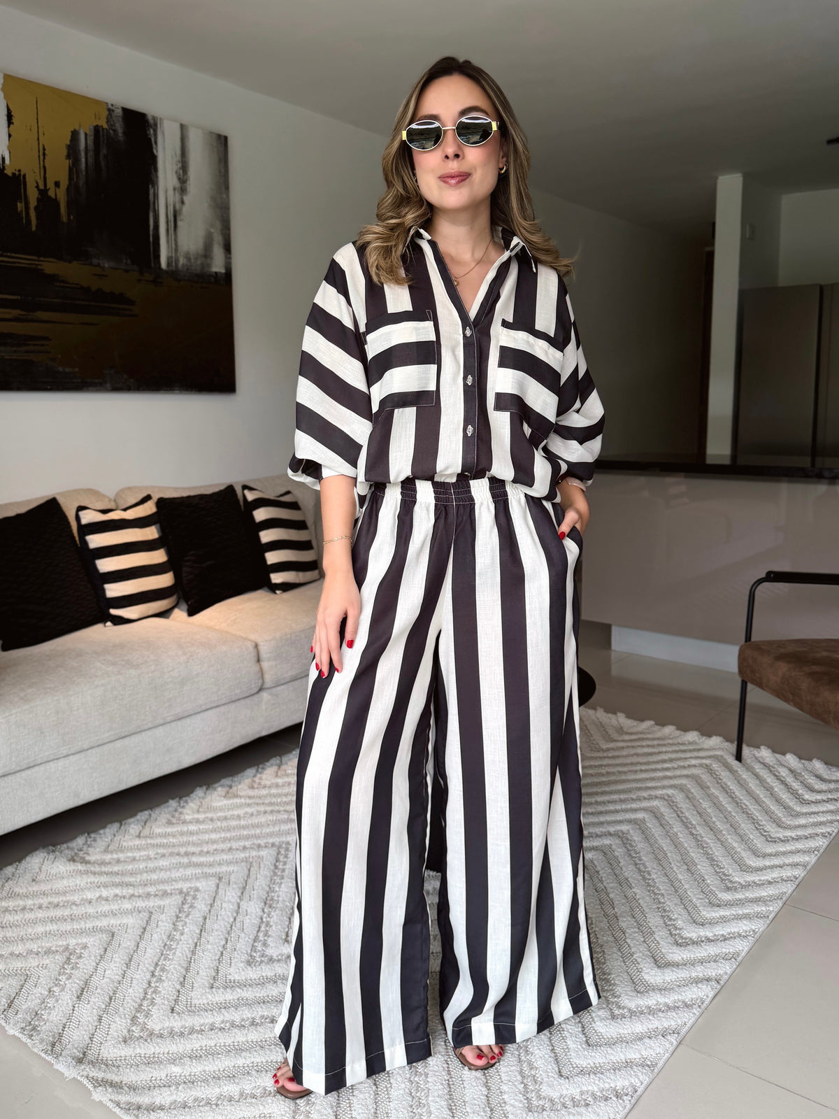 SET BALINO PANTALÓN PRINT RAYAS NEGRO