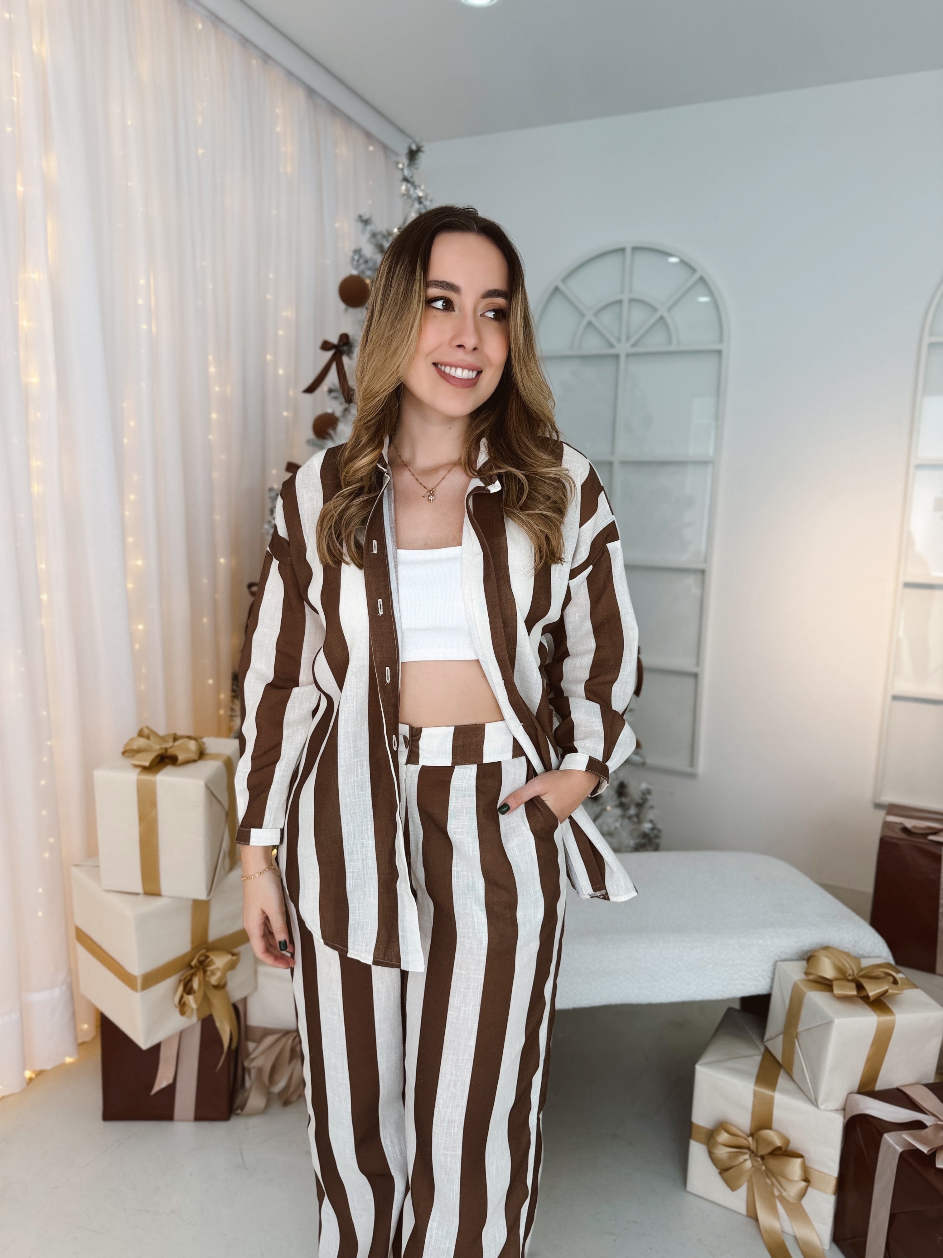 SET MARGARITA PRINT MARRÓN BLANCO