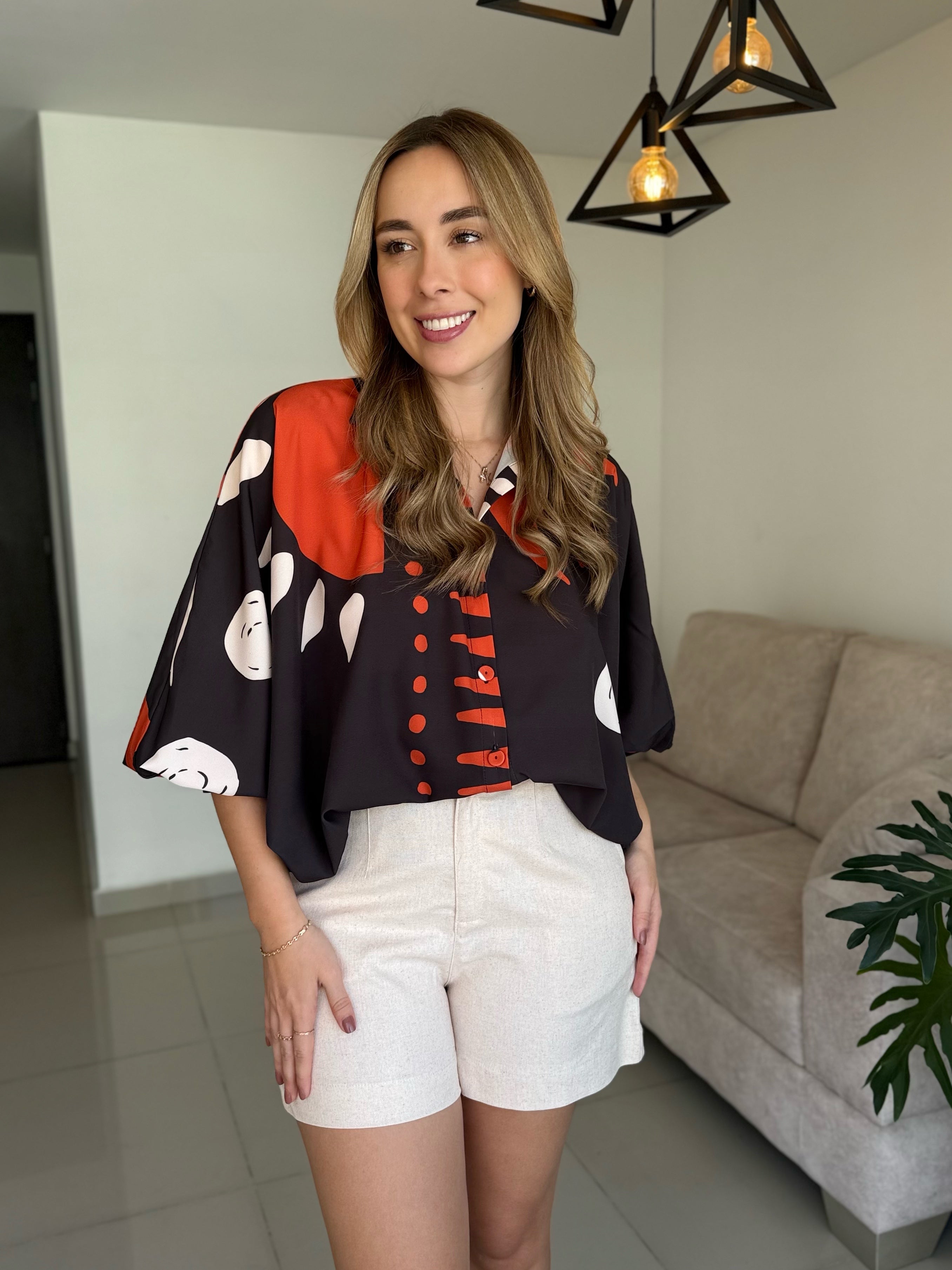 BLUSA MARTINA PRINT NEGRO-NARANJA