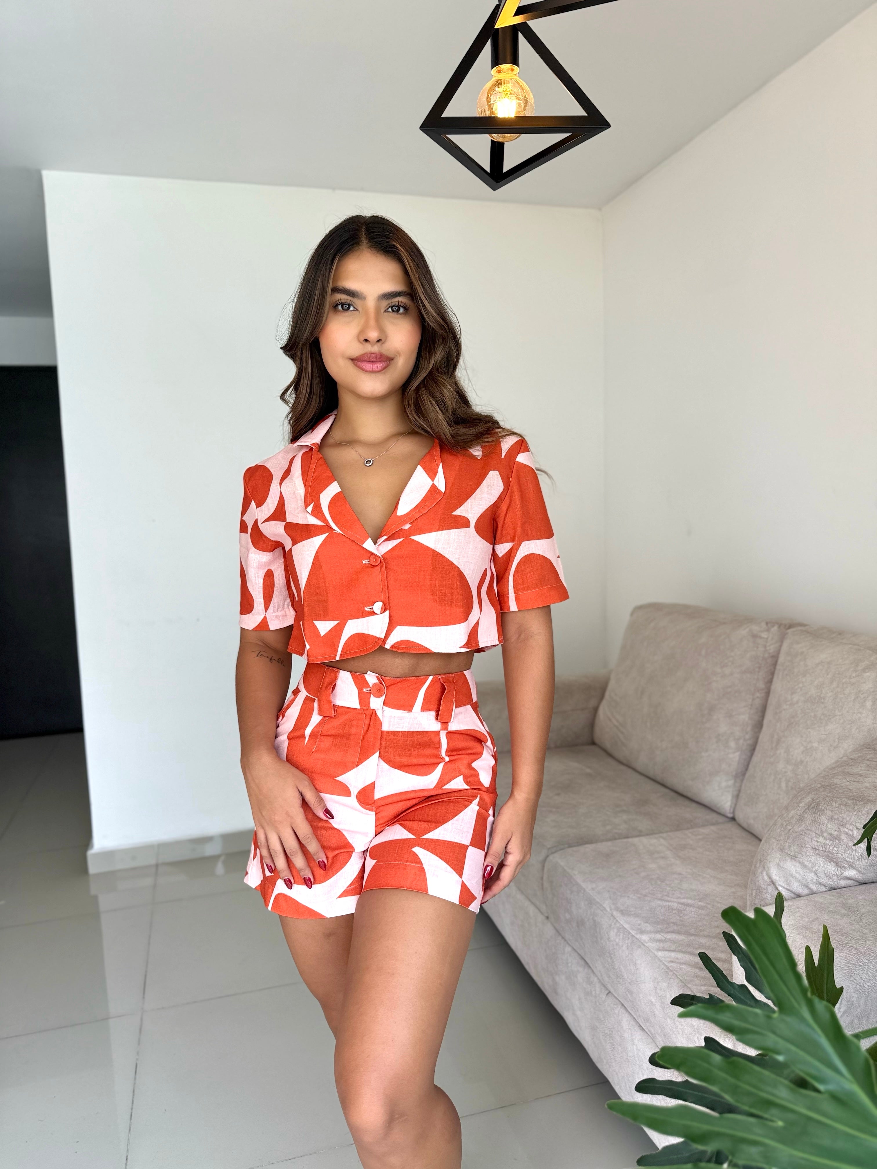 SET SANTORINI PRINT NARANJA FIGURAS