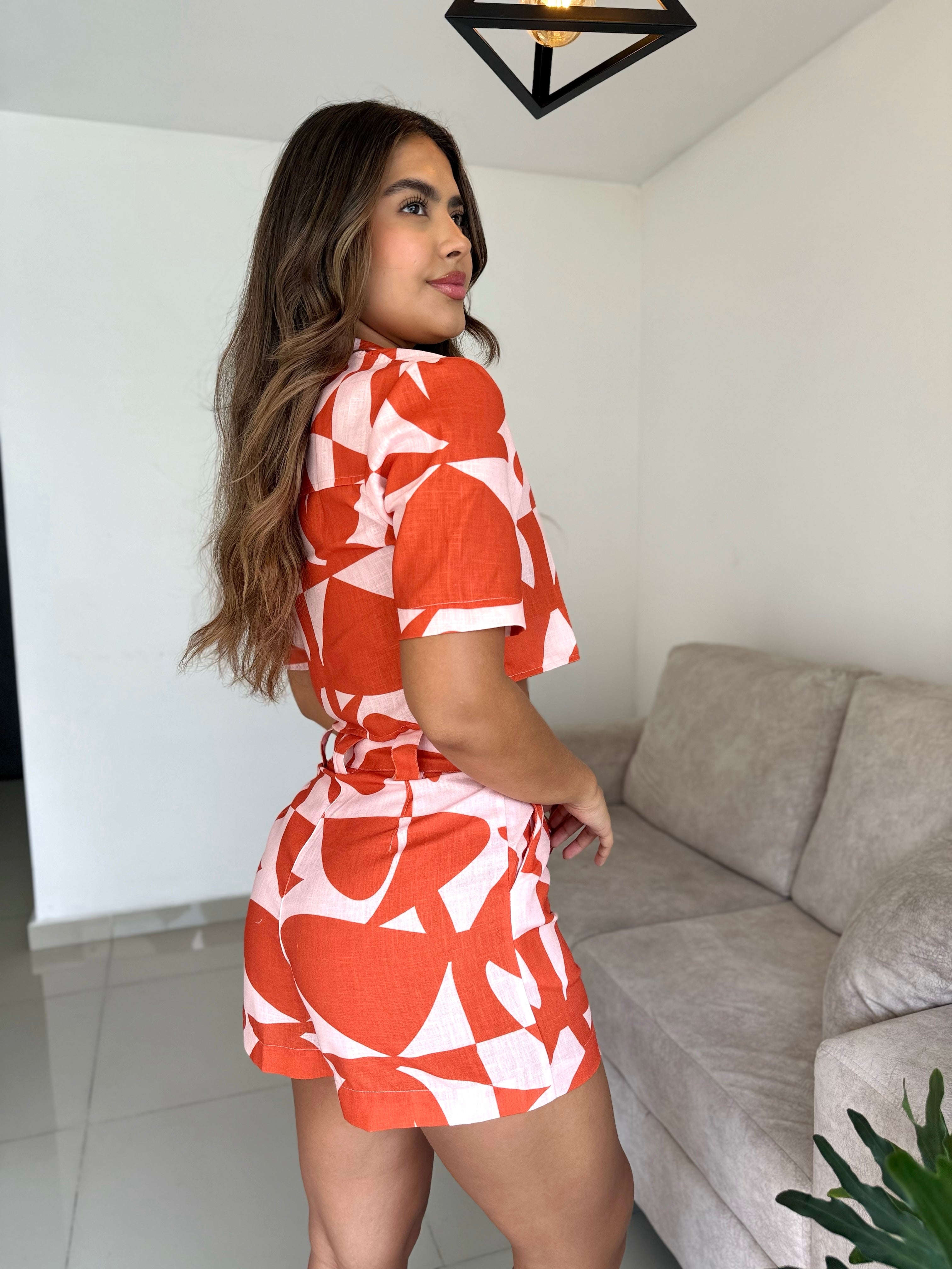 SET SANTORINI PRINT NARANJA FIGURAS