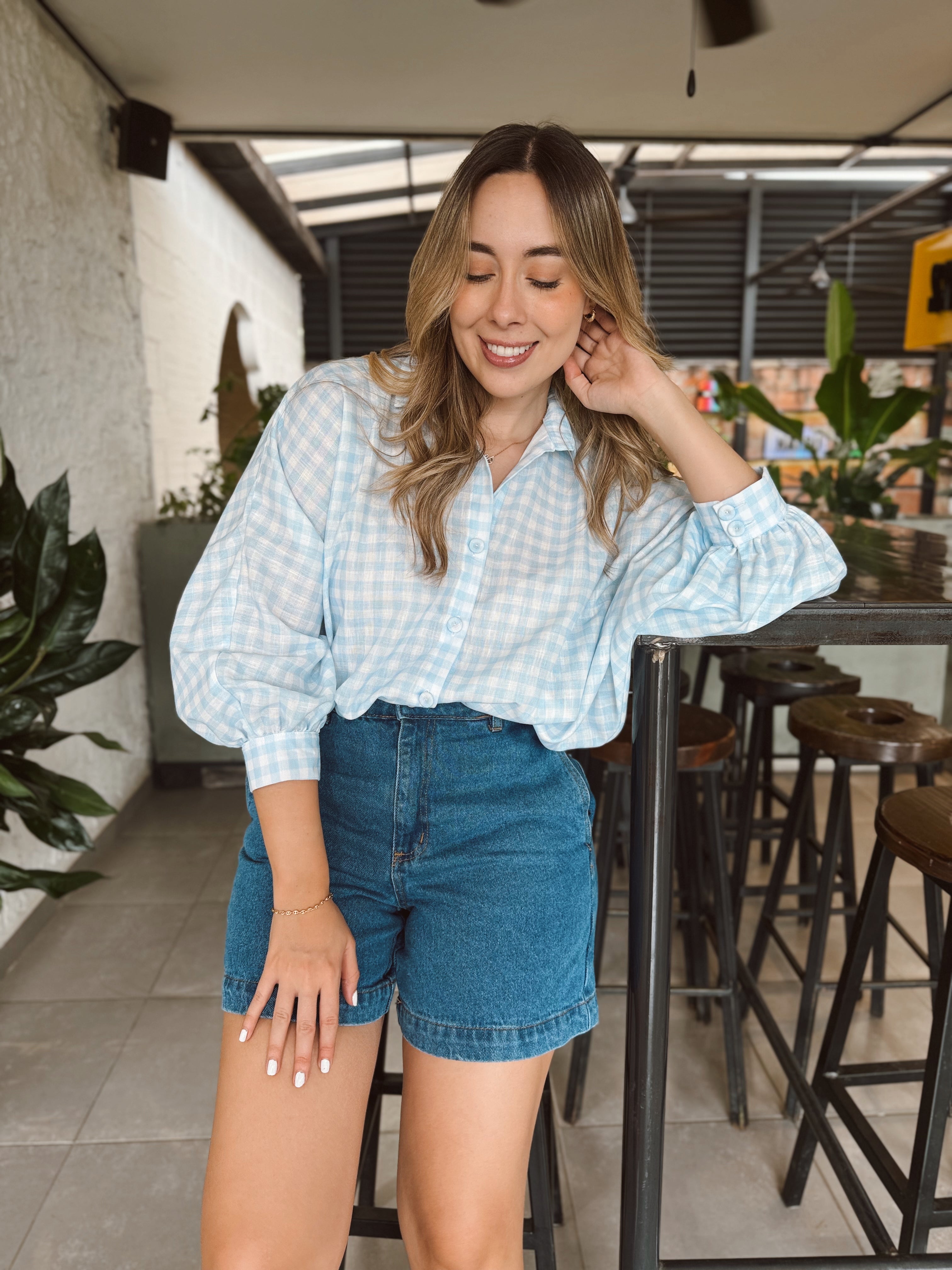 BLUSA MARTINA CUADROS CELESTES