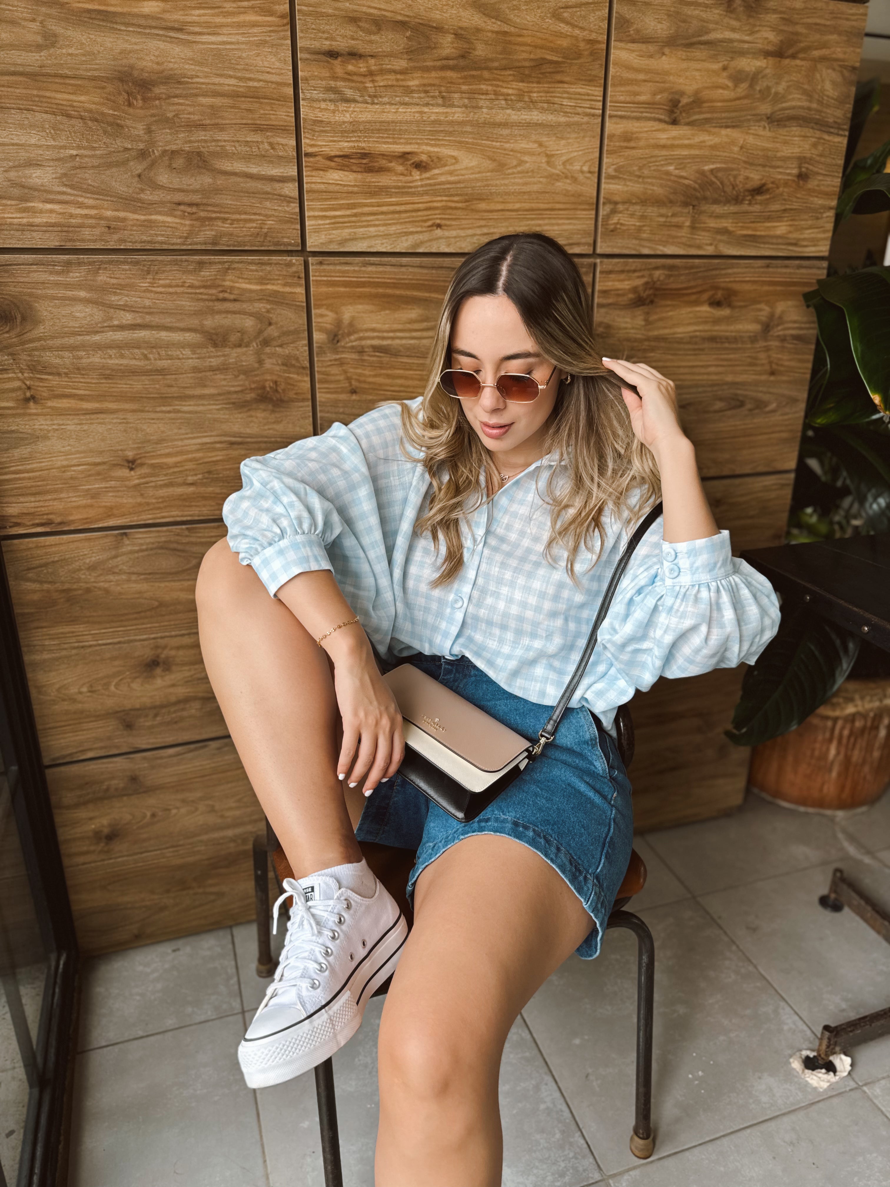 BLUSA MARTINA CUADROS CELESTES