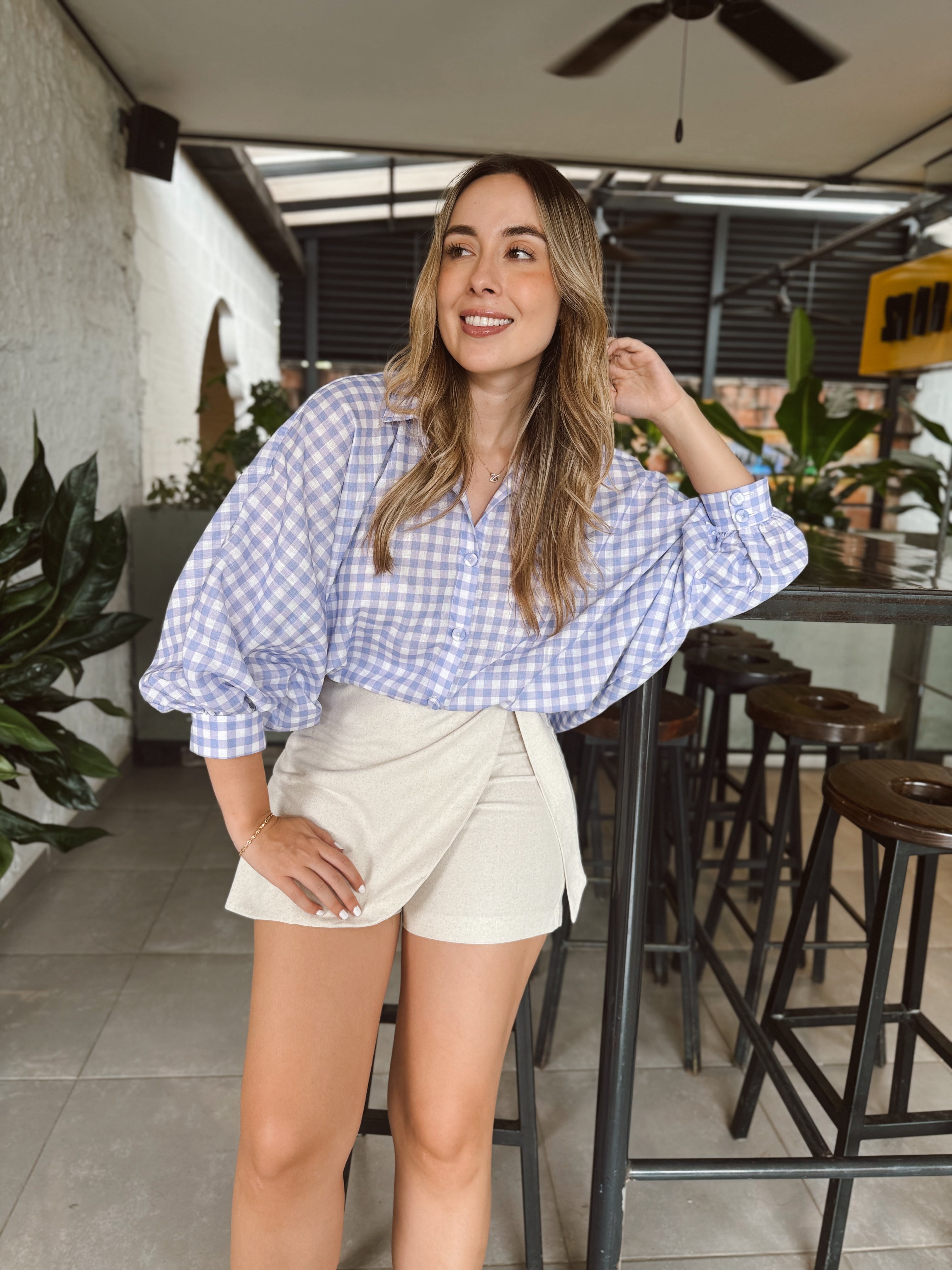 BLUSA MARTINA CUADROS LILA