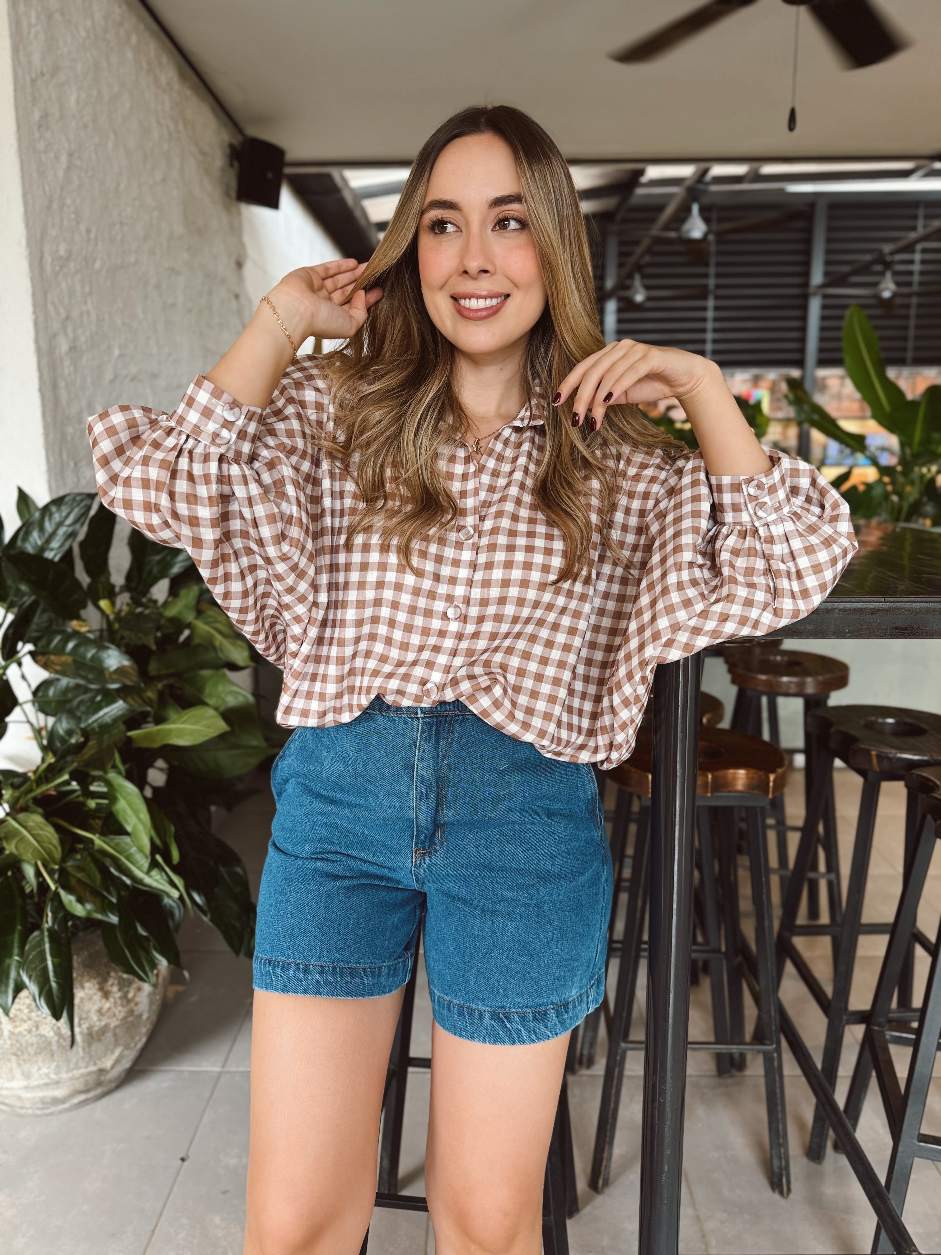 BLUSA MARTINA CUADROS CAFÉ