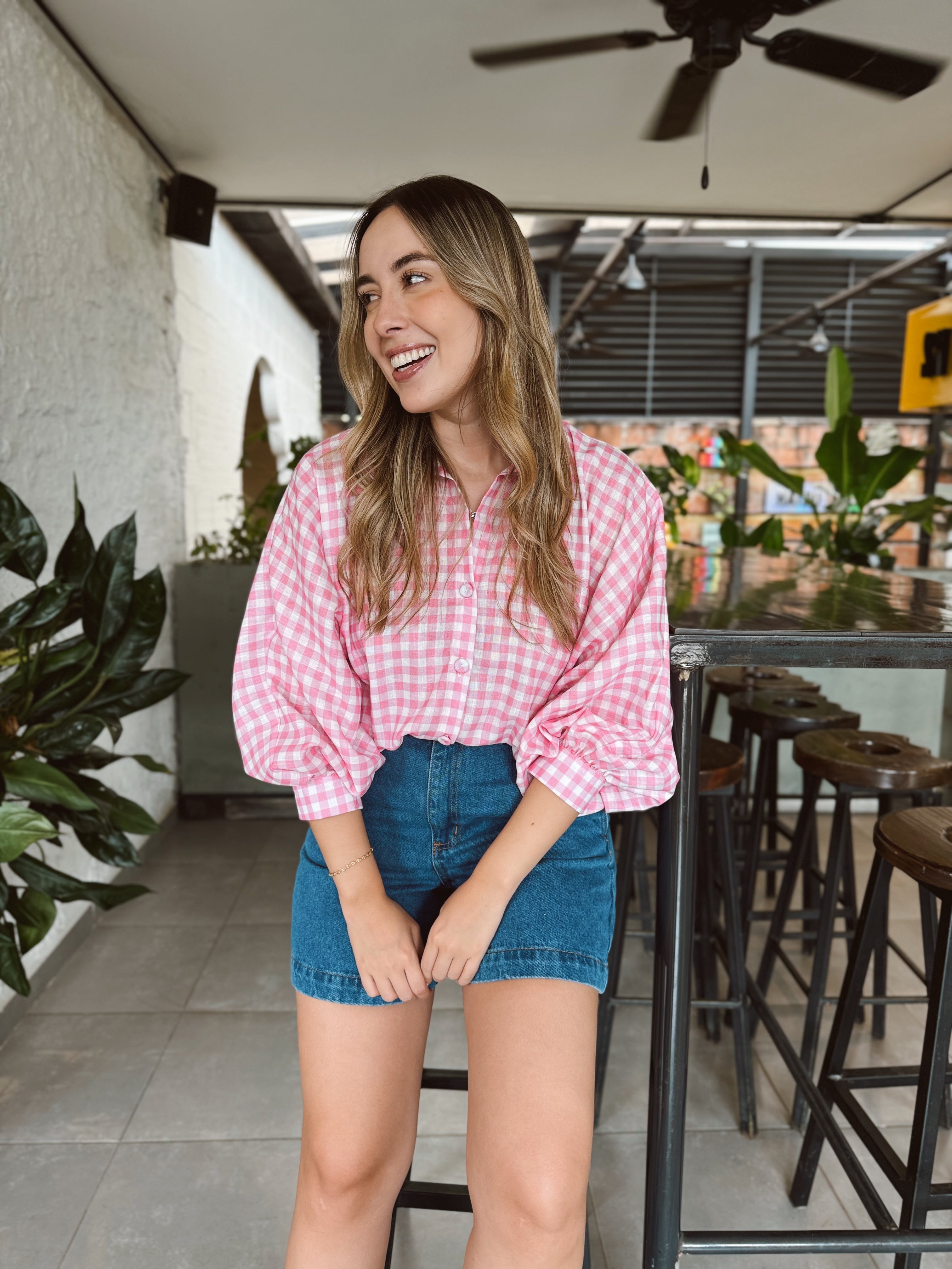 BLUSA MARTINA CUADROS ROSA