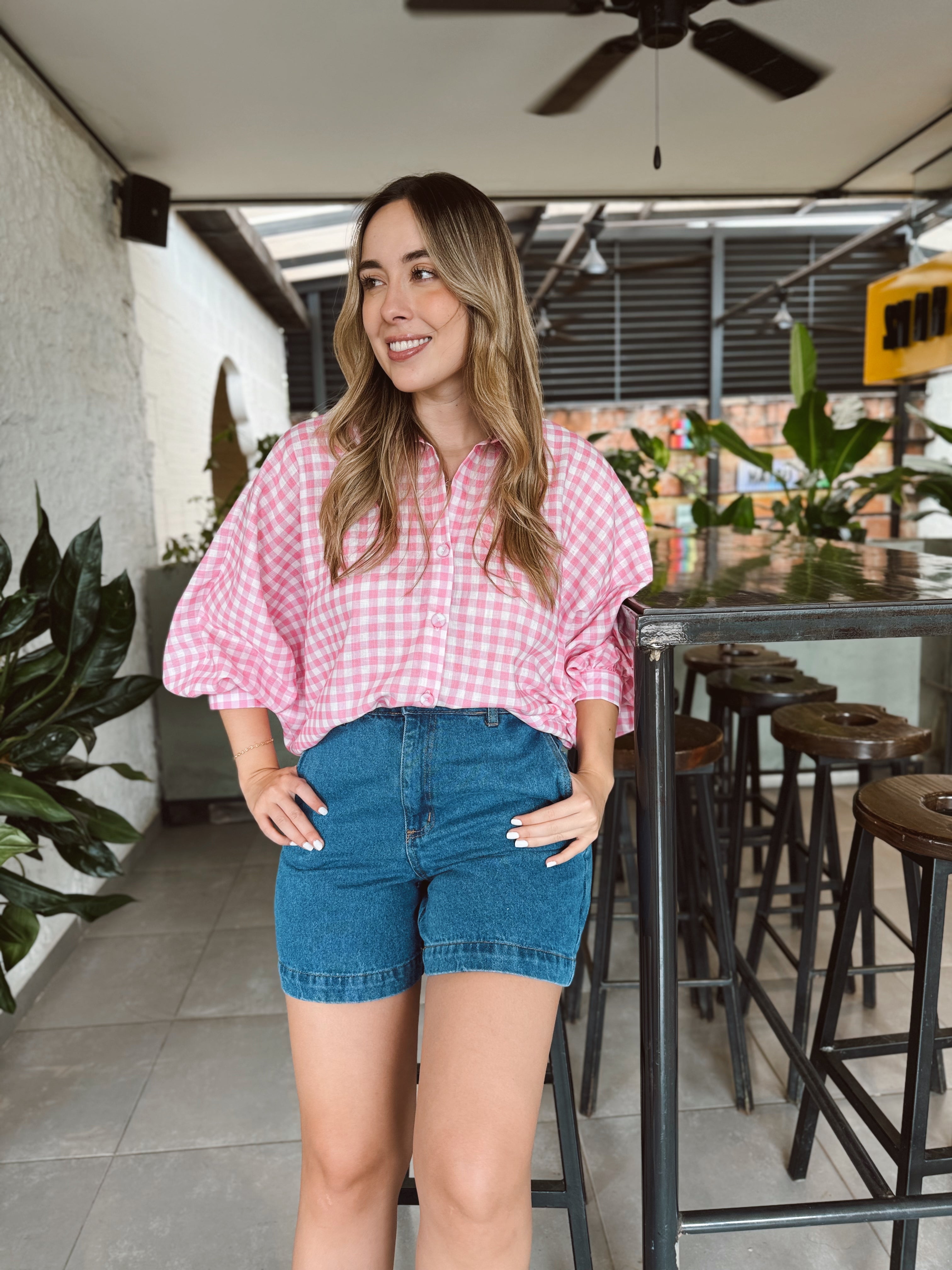 BLUSA MARTINA CUADROS ROSA