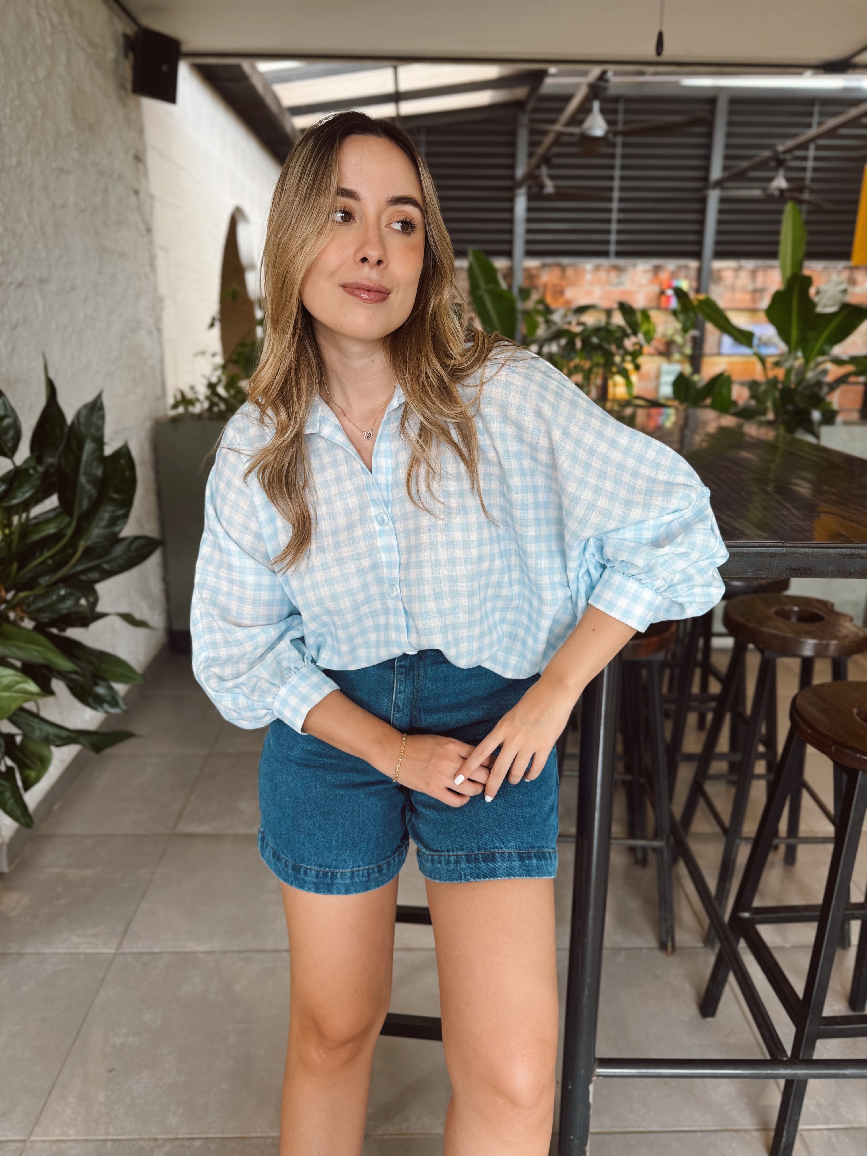 BLUSA MARTINA CUADROS CELESTES
