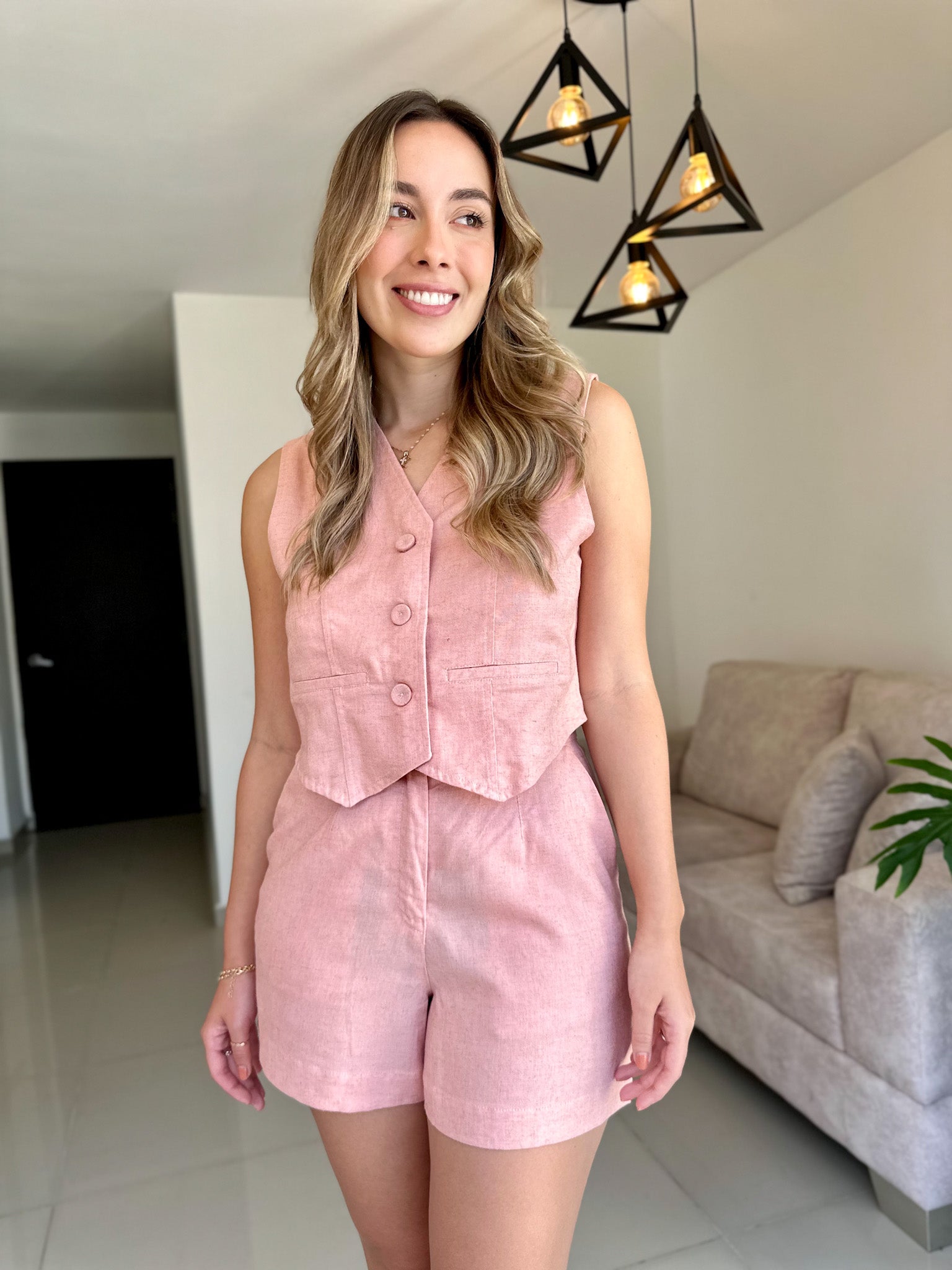 CHALECO MERCEDES LINO ROSA JASPE