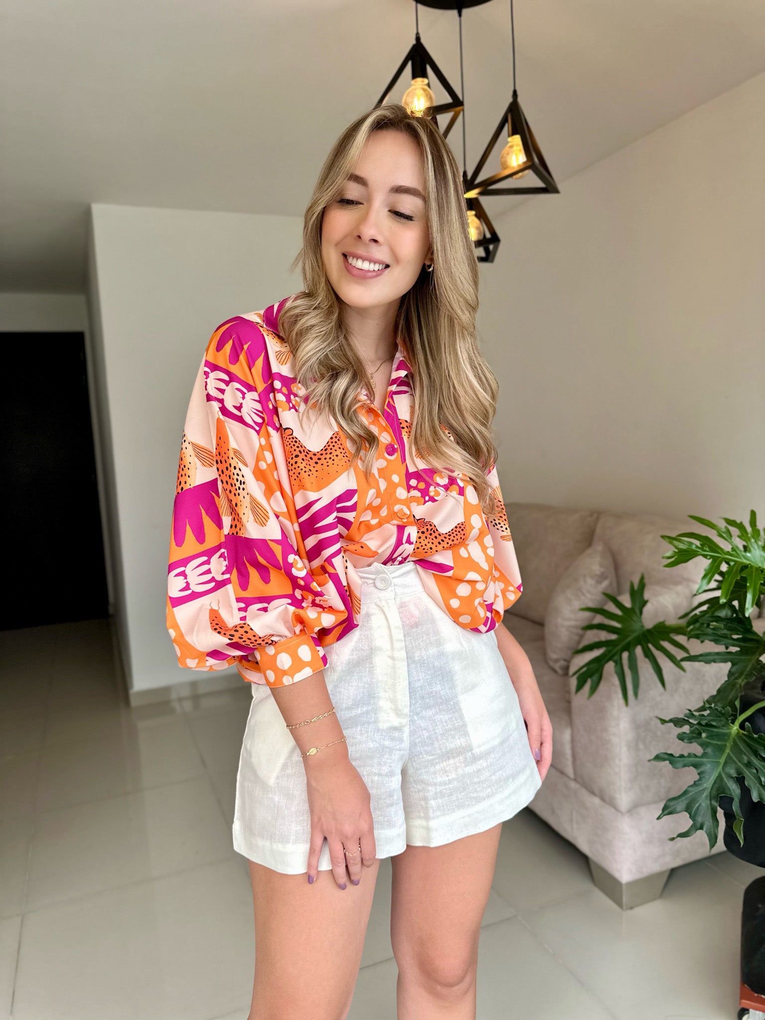 BLUSA MARTINA PRINT PEZ NARANJA-MAGENTA