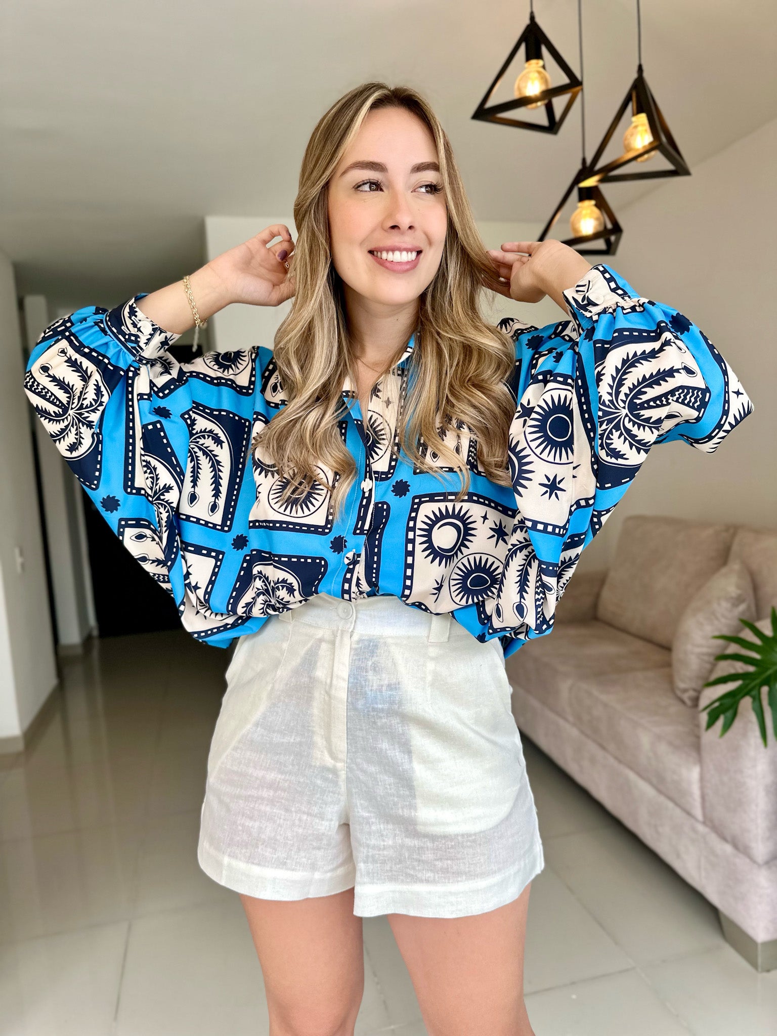 BLUSA MARTINA PRINT PALMERAS AZUL