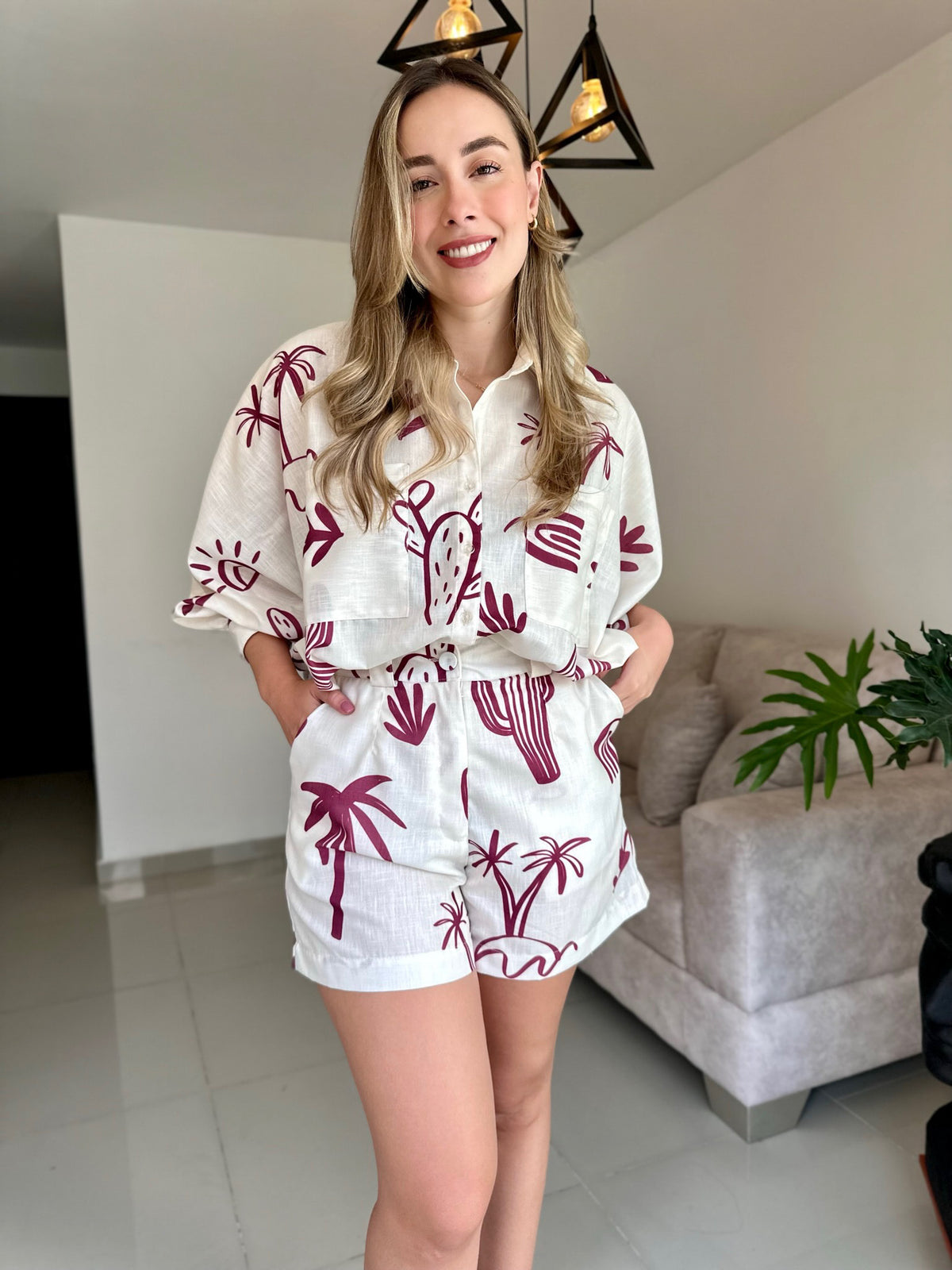 SHORT MERCEDES PRINT CACTUS VINO