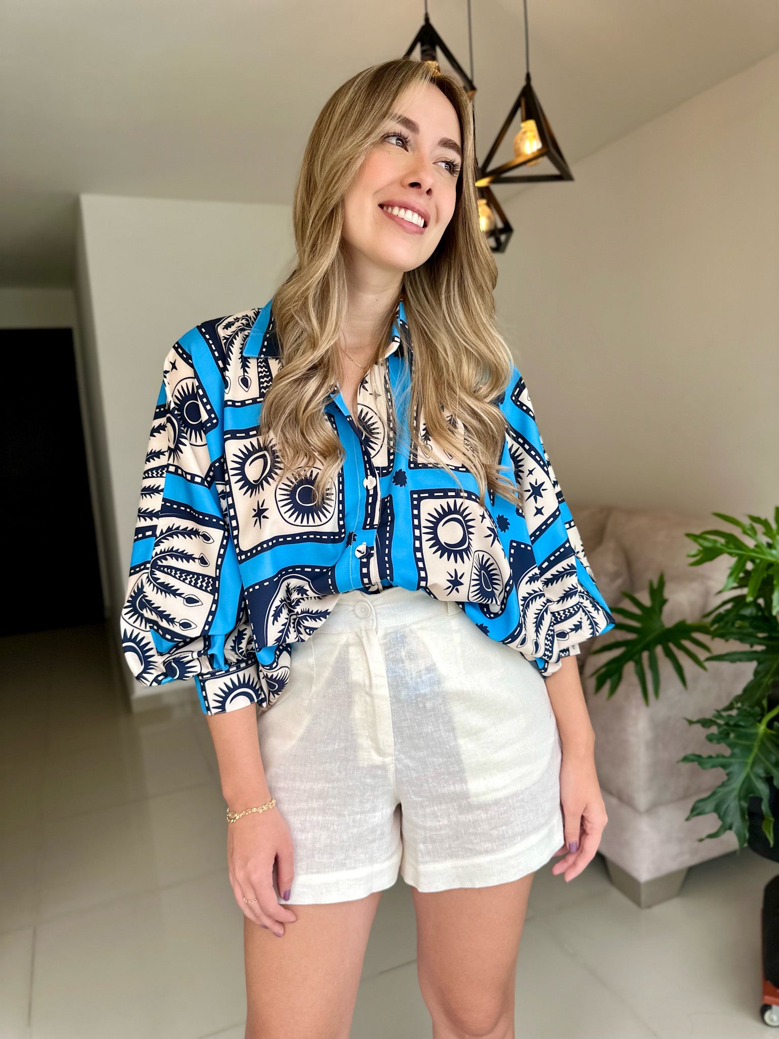 BLUSA MARTINA PRINT PALMERAS AZUL