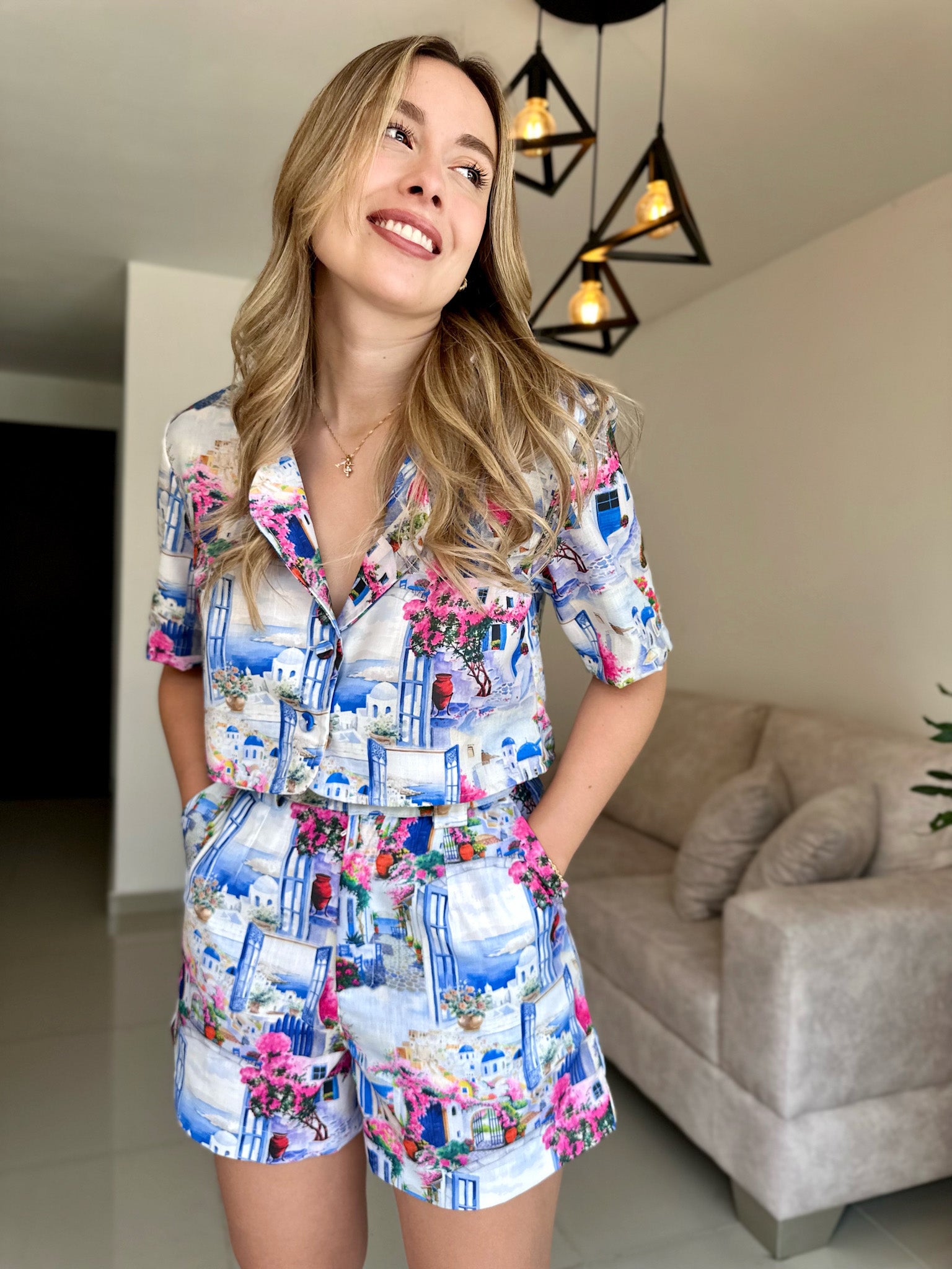 CHALECO LUANA PRINT GRECIA AZUL